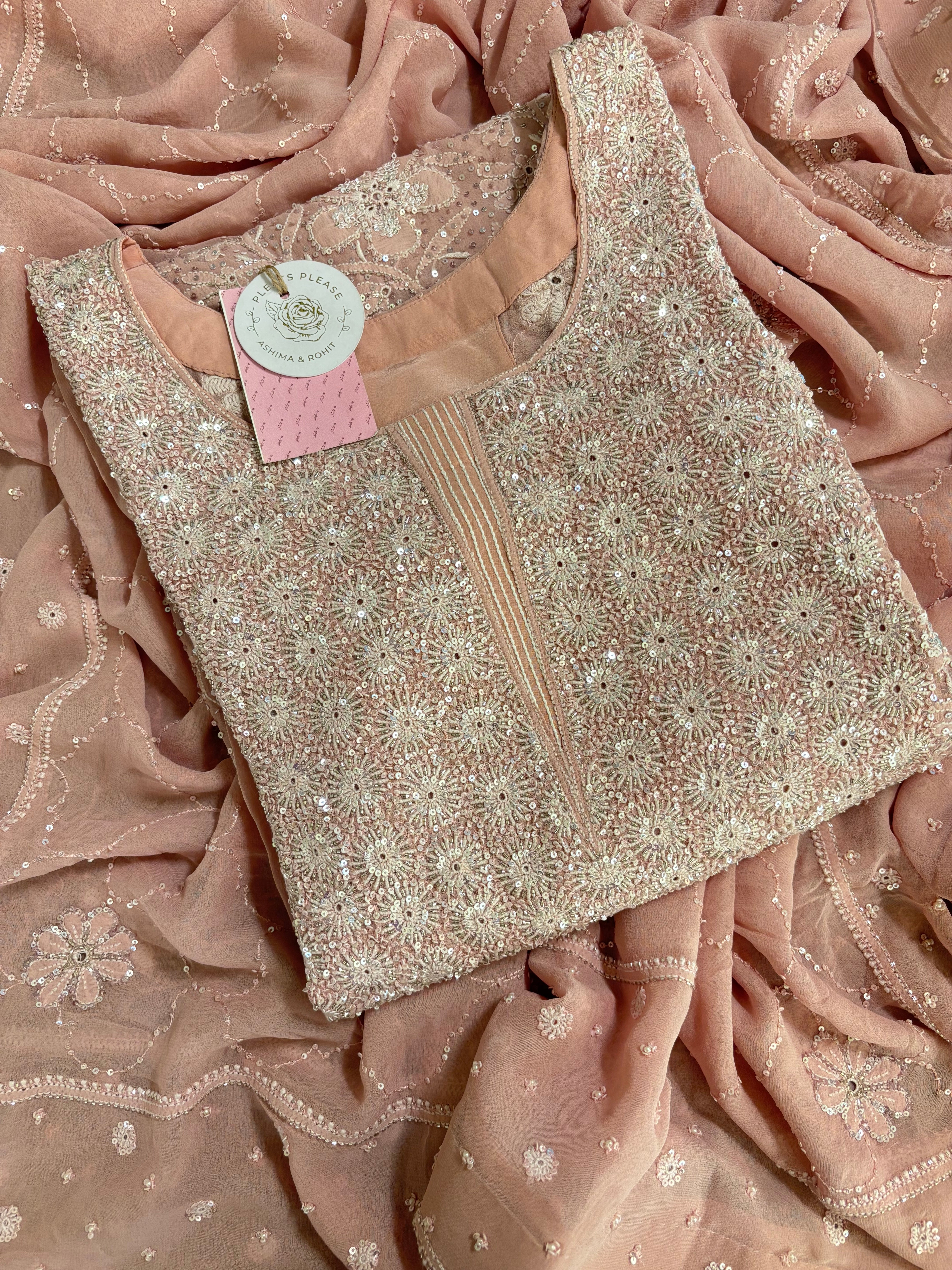 Pastel Peach Pure & Premium Georgette Chikankari Kurta & Dupatta