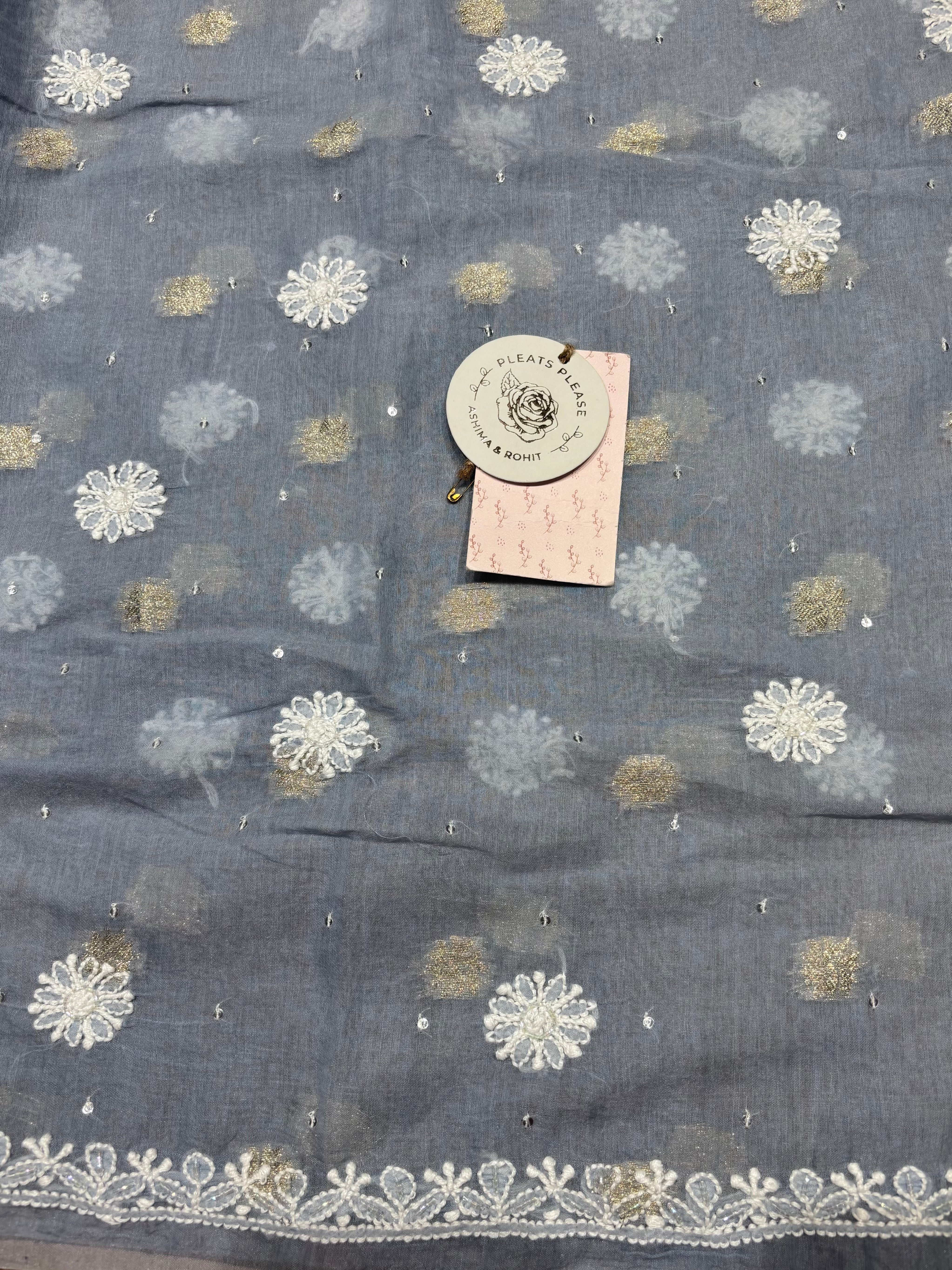 Powder Blue Chanderi Silk Chikankari Kurta & Dupatta Fabric