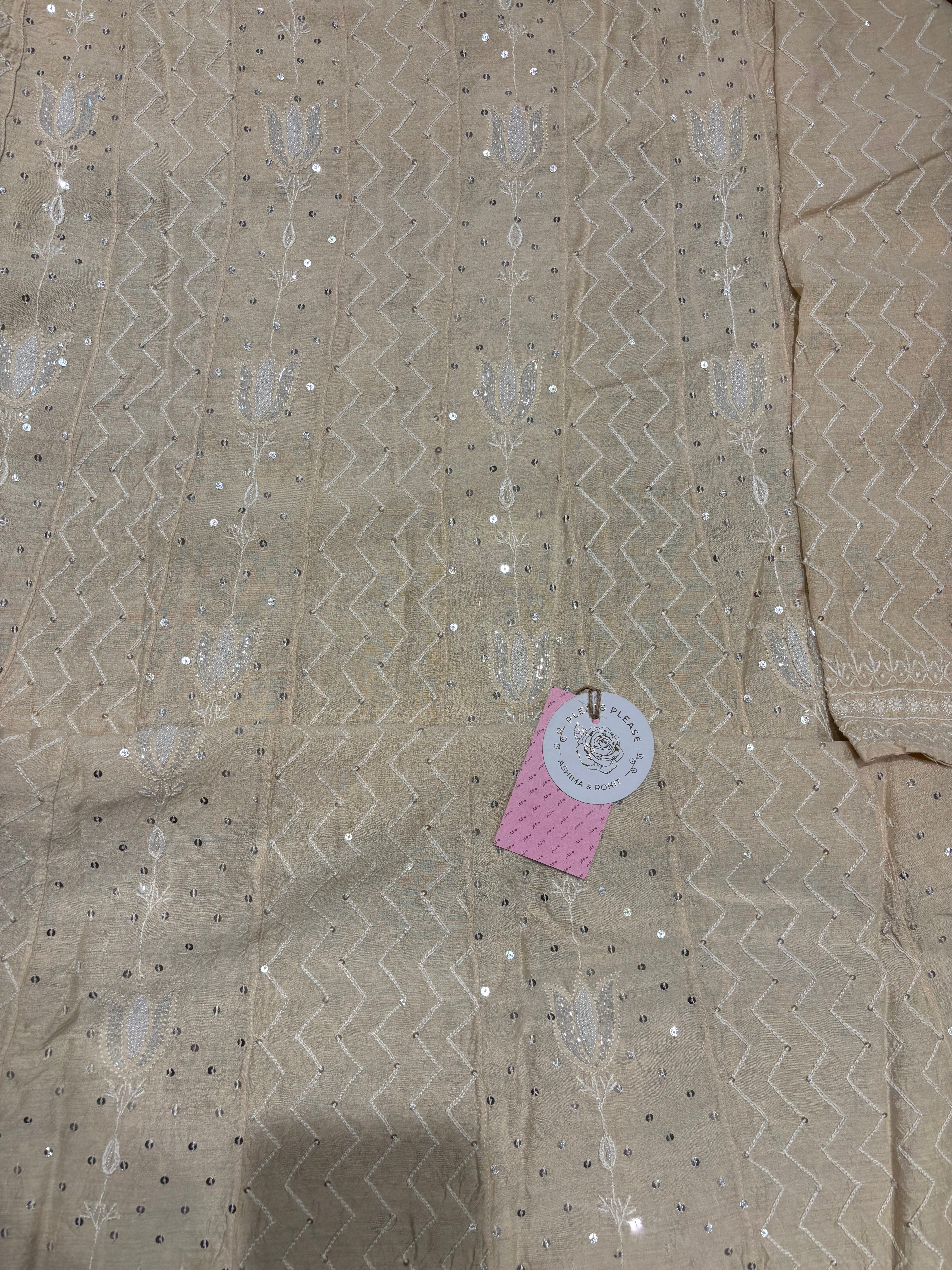 Dyeable Monga Silk Chikankari Anarkali and Dupatta Set