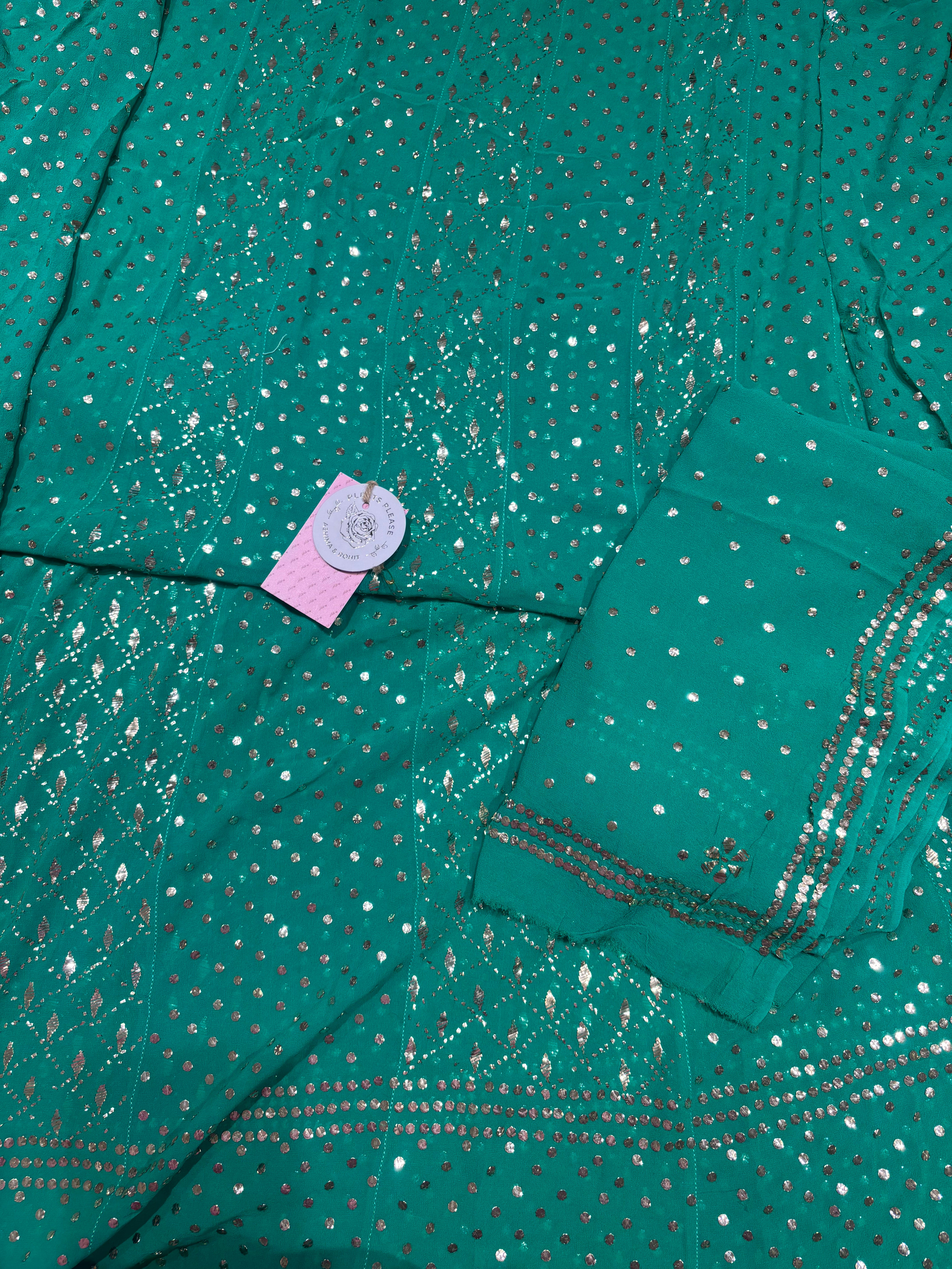 Emerald Green Pure & Premium Georgette Mukaish Anarkali & Dupatta Set