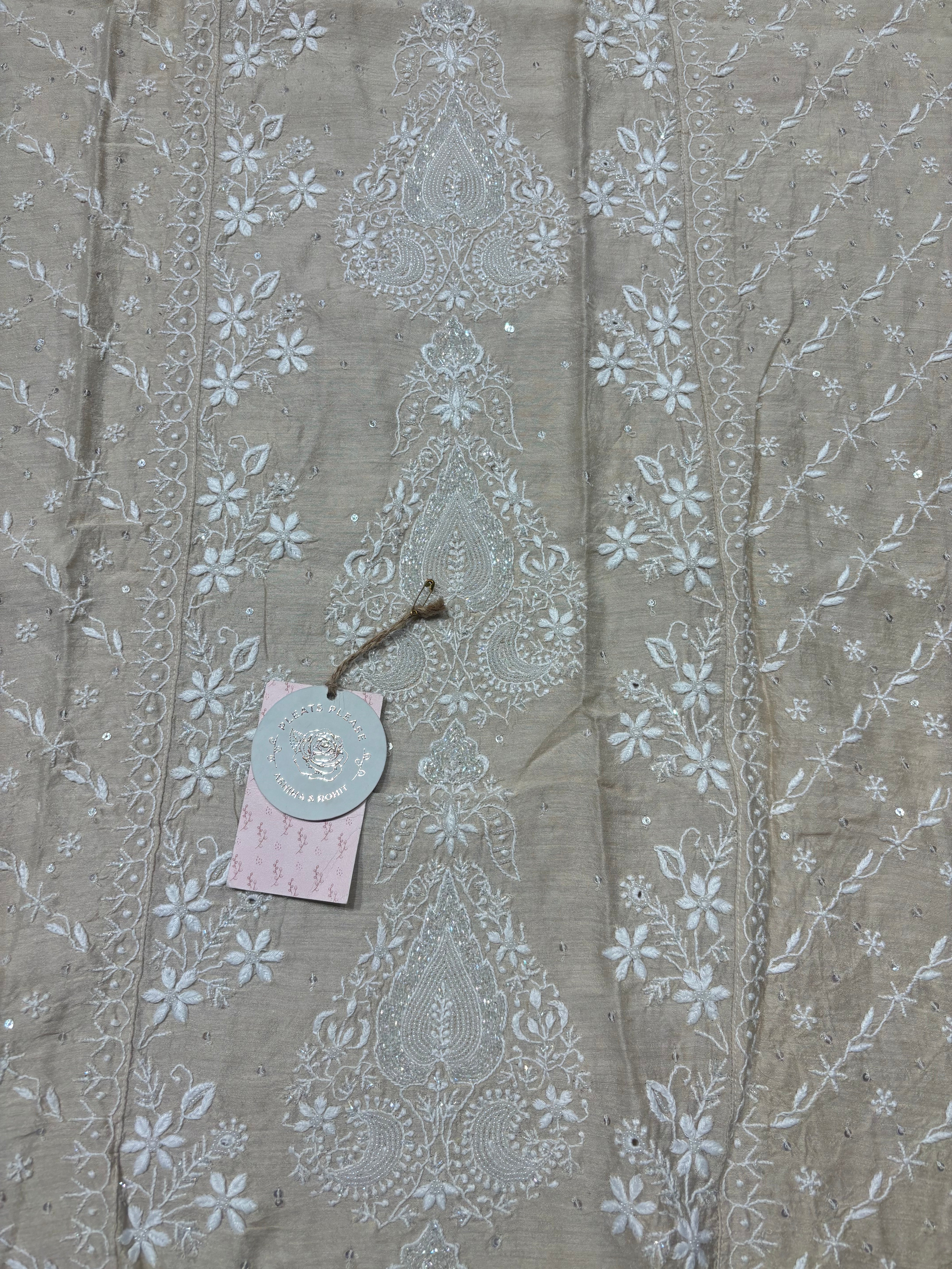 Dyeable Monga Silk Chikankari Kurta and Dupatta set