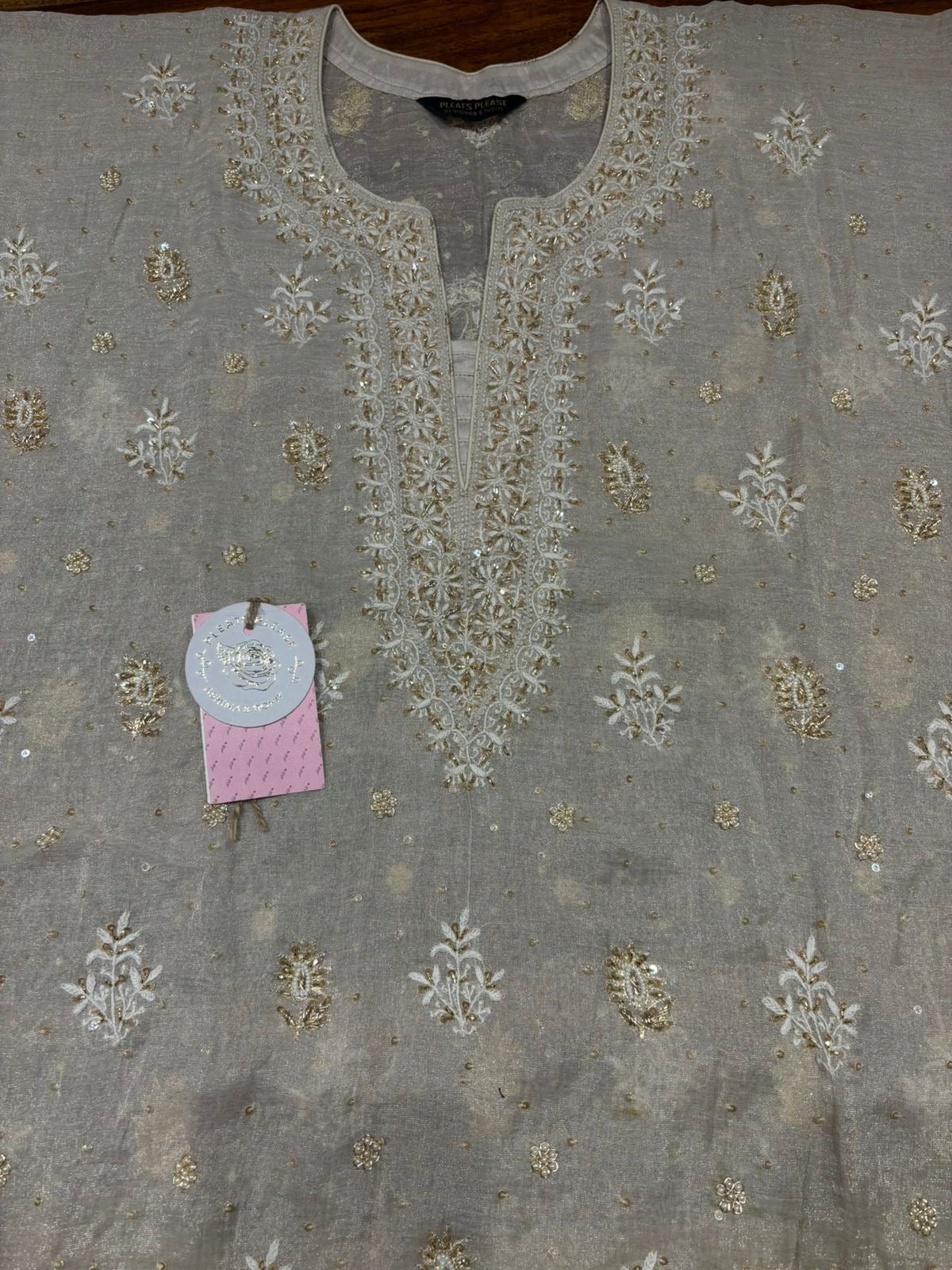 Dyeable Pure & Premium Silver Tissue Chikankari Kurta & Dupatta Set - Pleats PleaseChikankari
