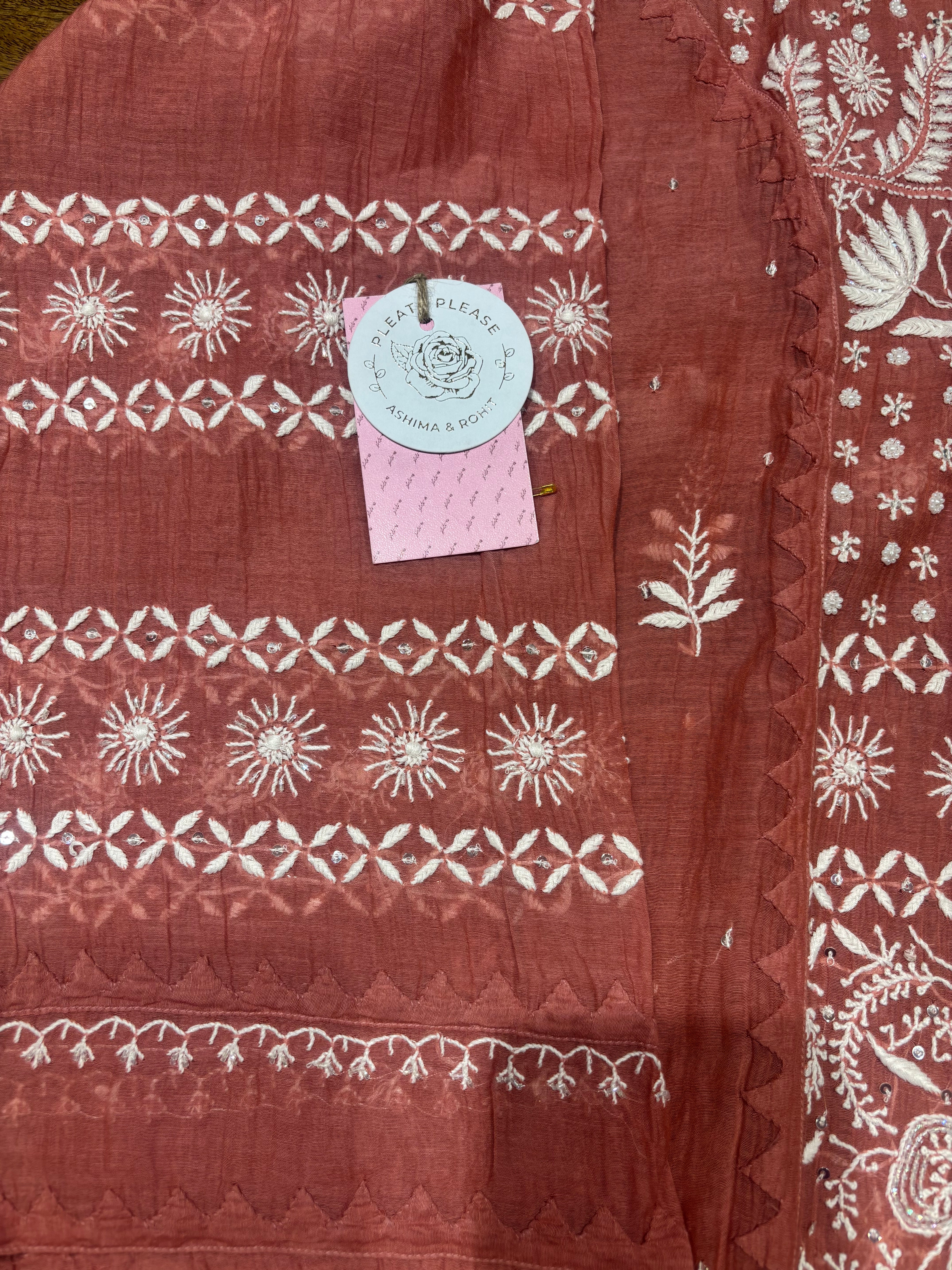 Coral Chanderi Mul Chikankari Kurta & Dupatta Set