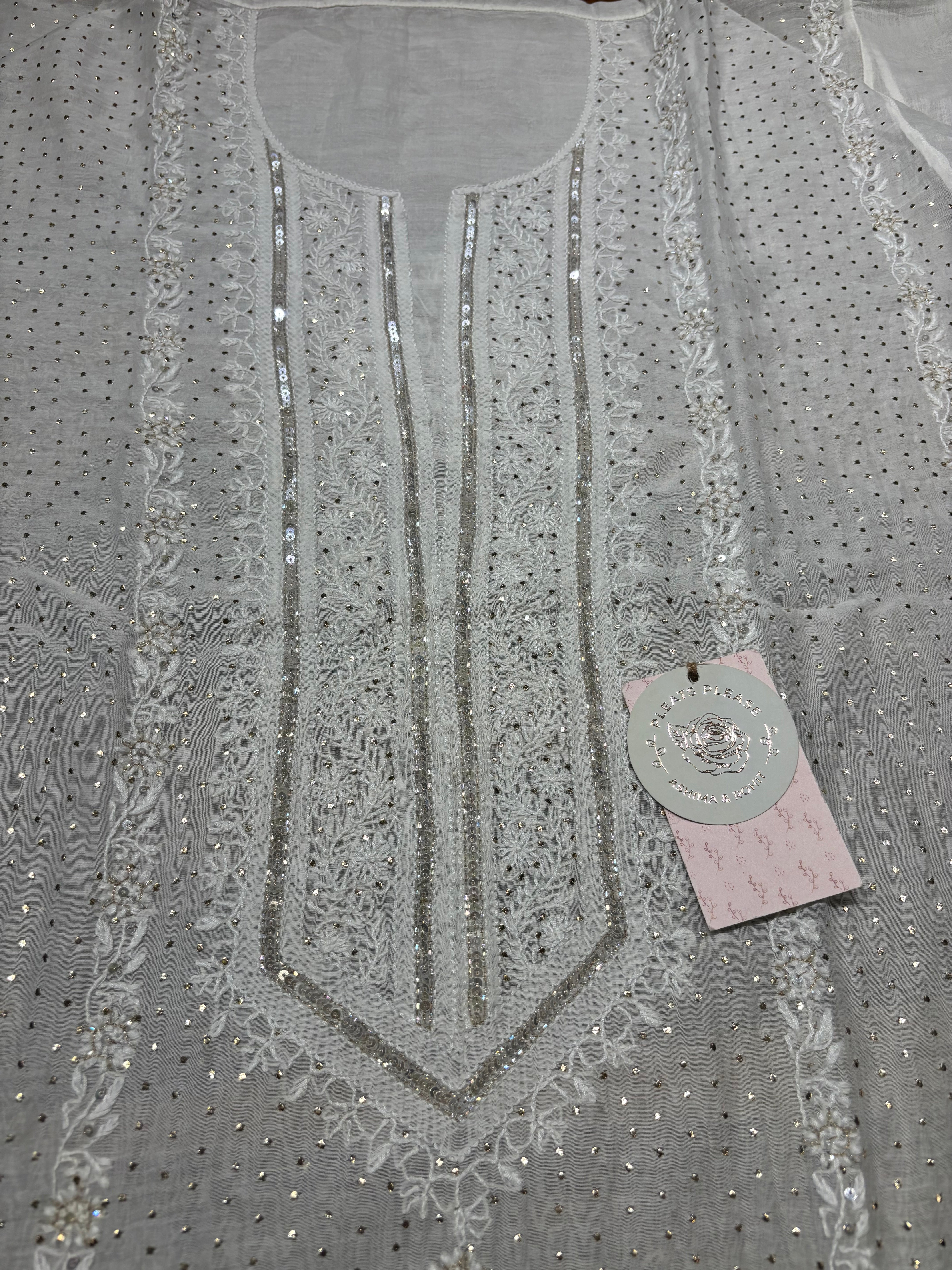 Dyeable Chanderi Mul Chikankari And Mukaish Kurta And Dupatta Set