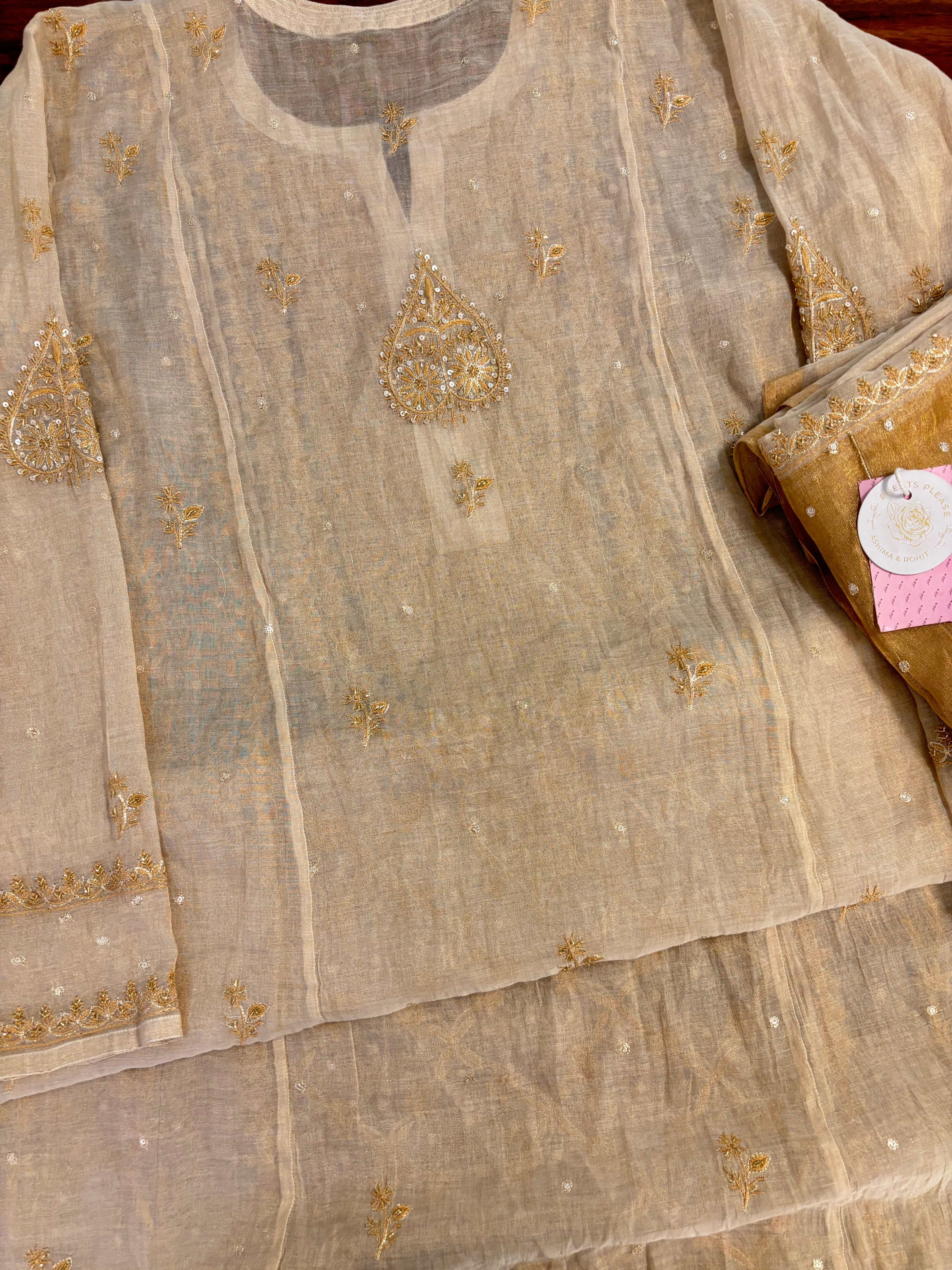 Dyeable Pure Tissue Chikankari Kurta & Dupatta