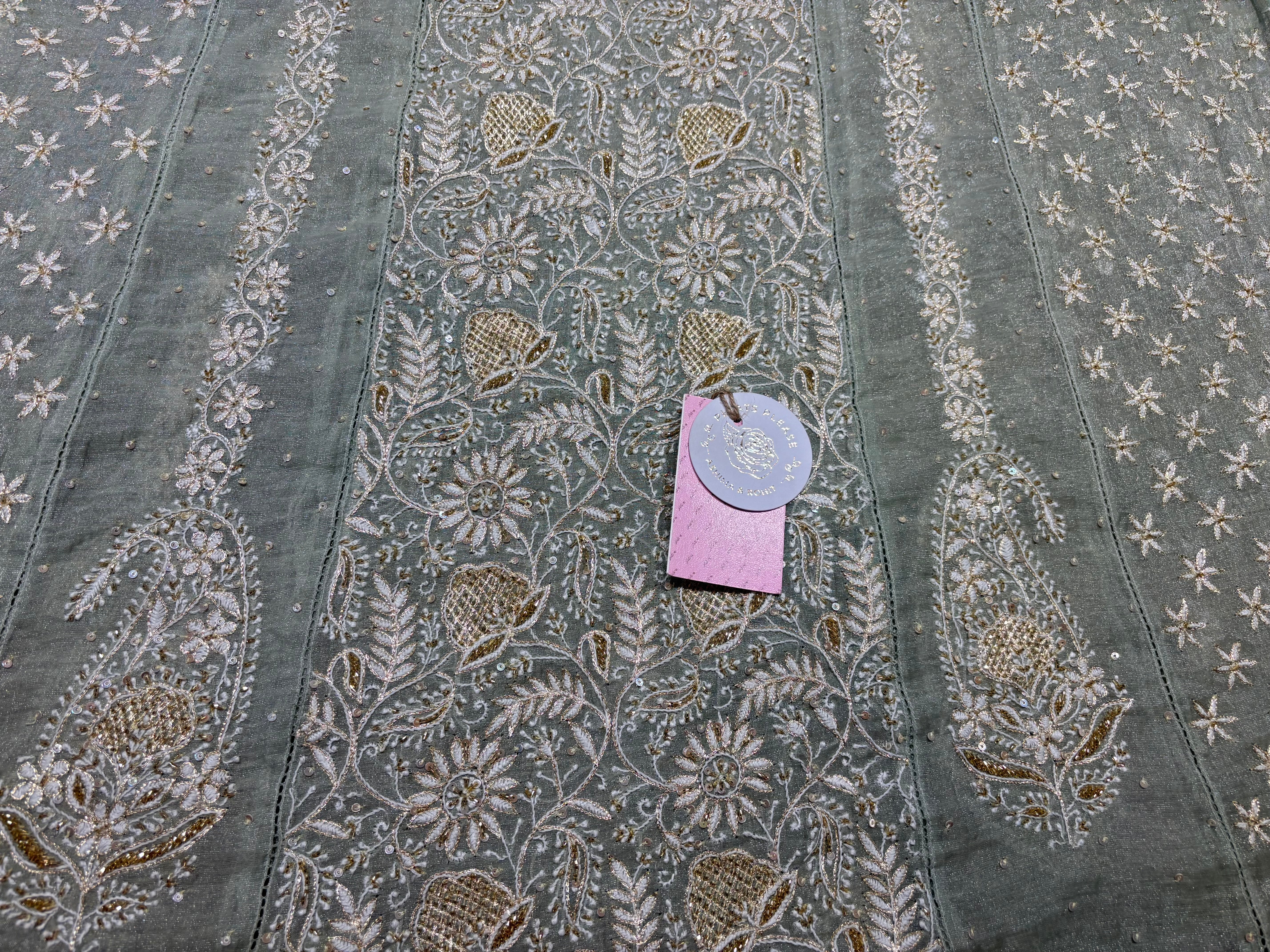 Sage Green Pure & Premium Tissue Chikankari Kalidar Kurta & Dupatta Set