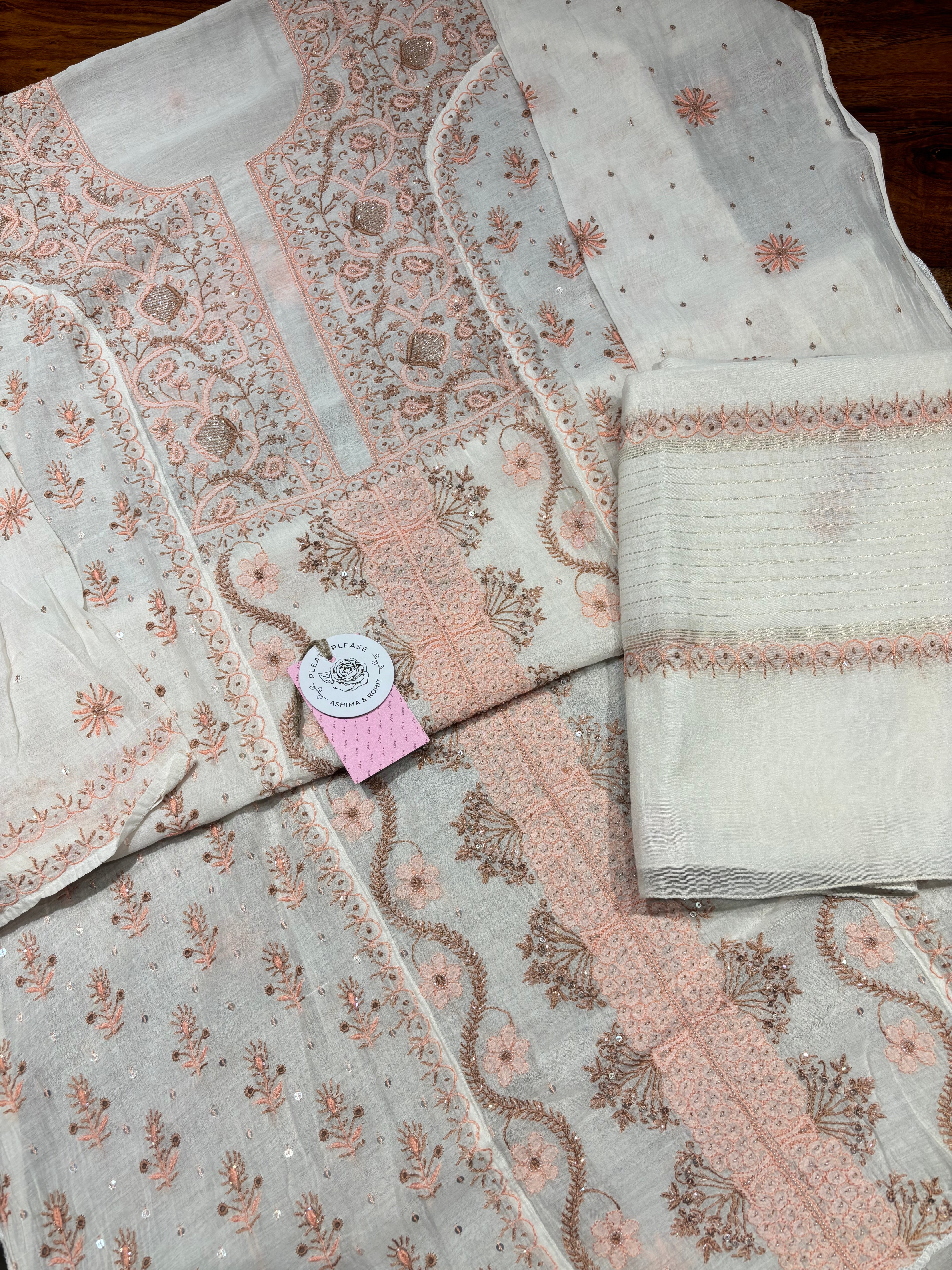 Dyeable Chanderi Mul Chikankari Kurta & Dupatta Set