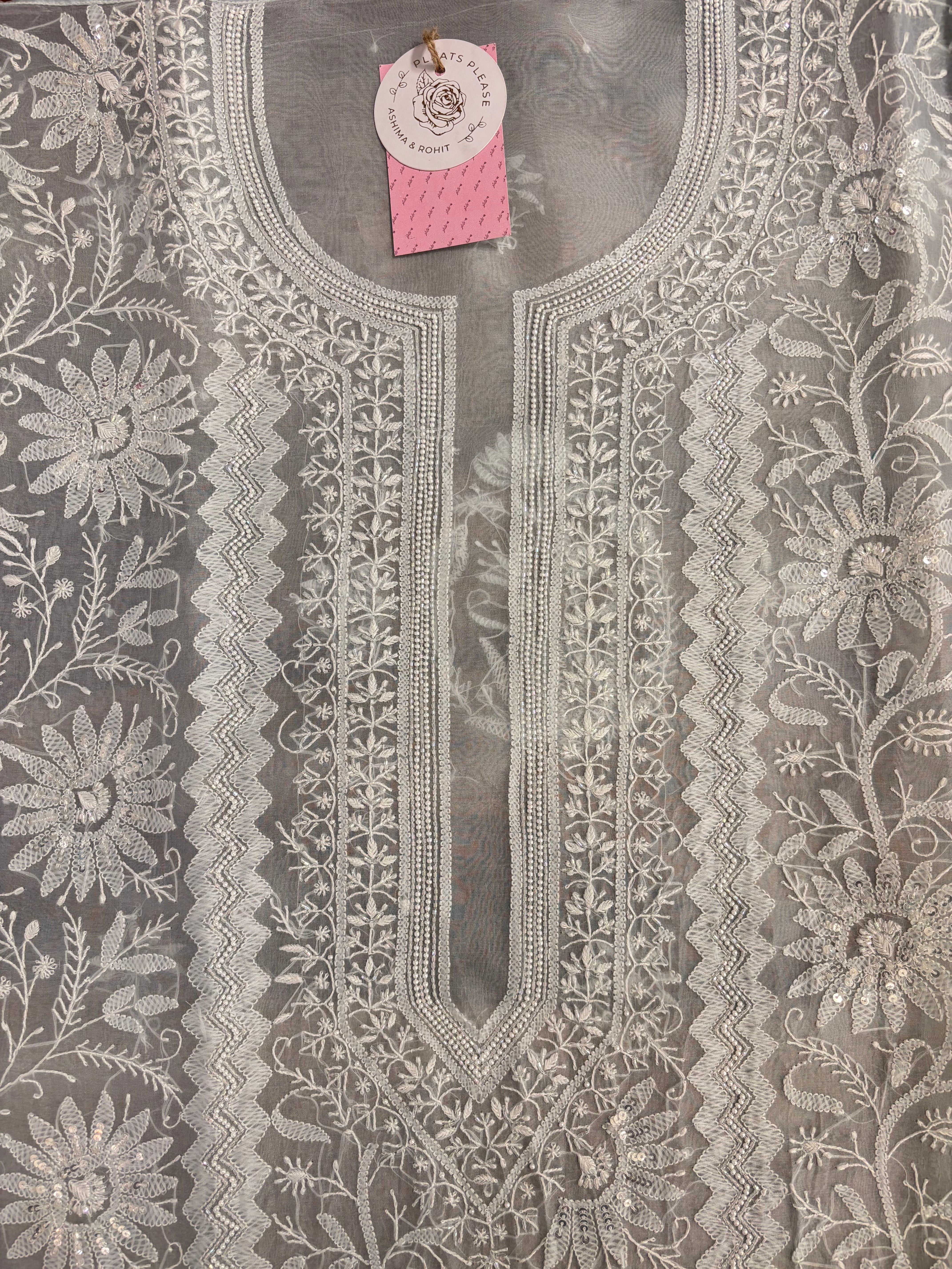 Powder Blue Ombré Pure Organza Chikankari Kurta & Dupatta