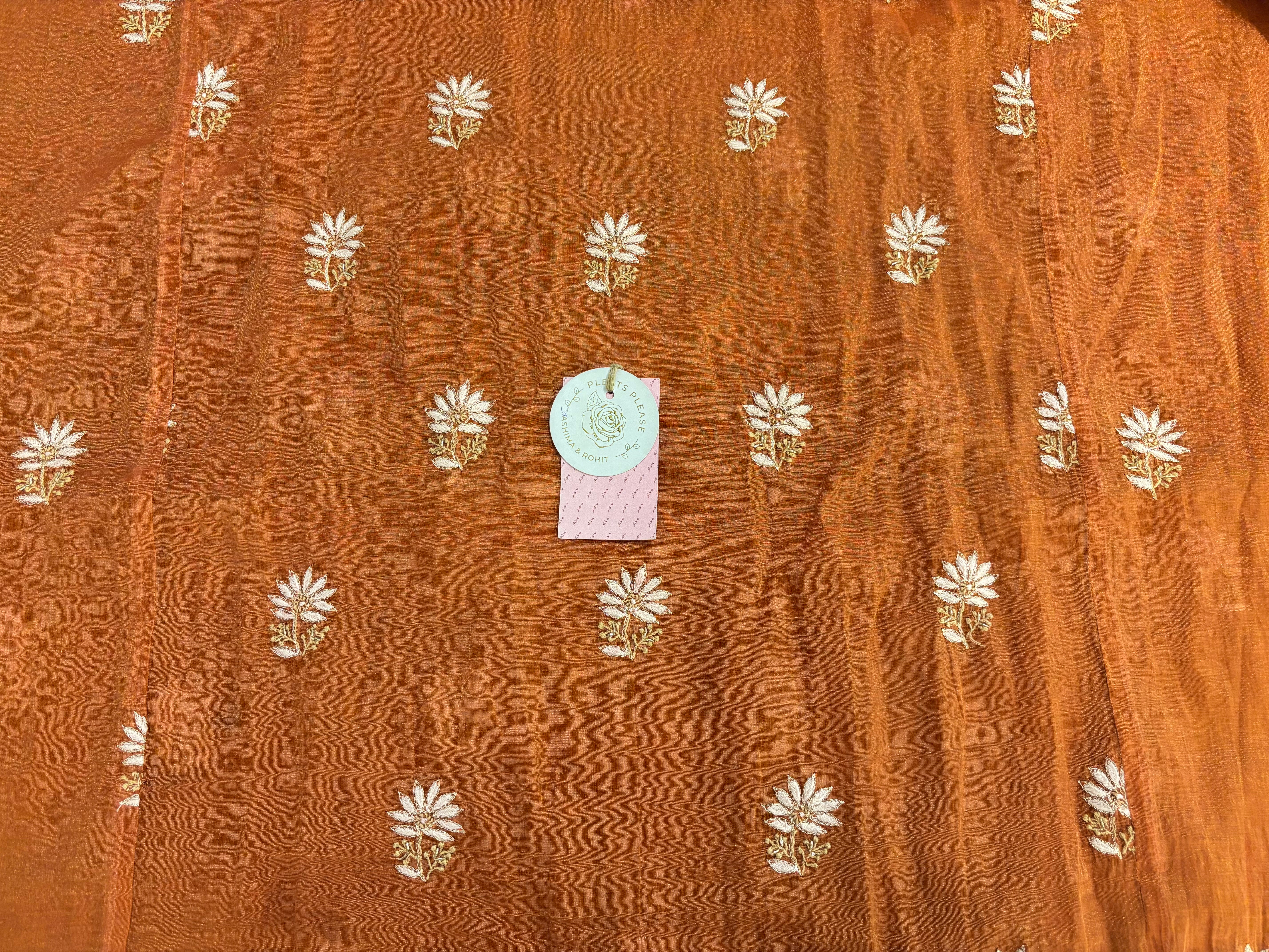 Burnt Orange Pure & Premium Tissue Chikankari A-Line Kurta & Dupatta