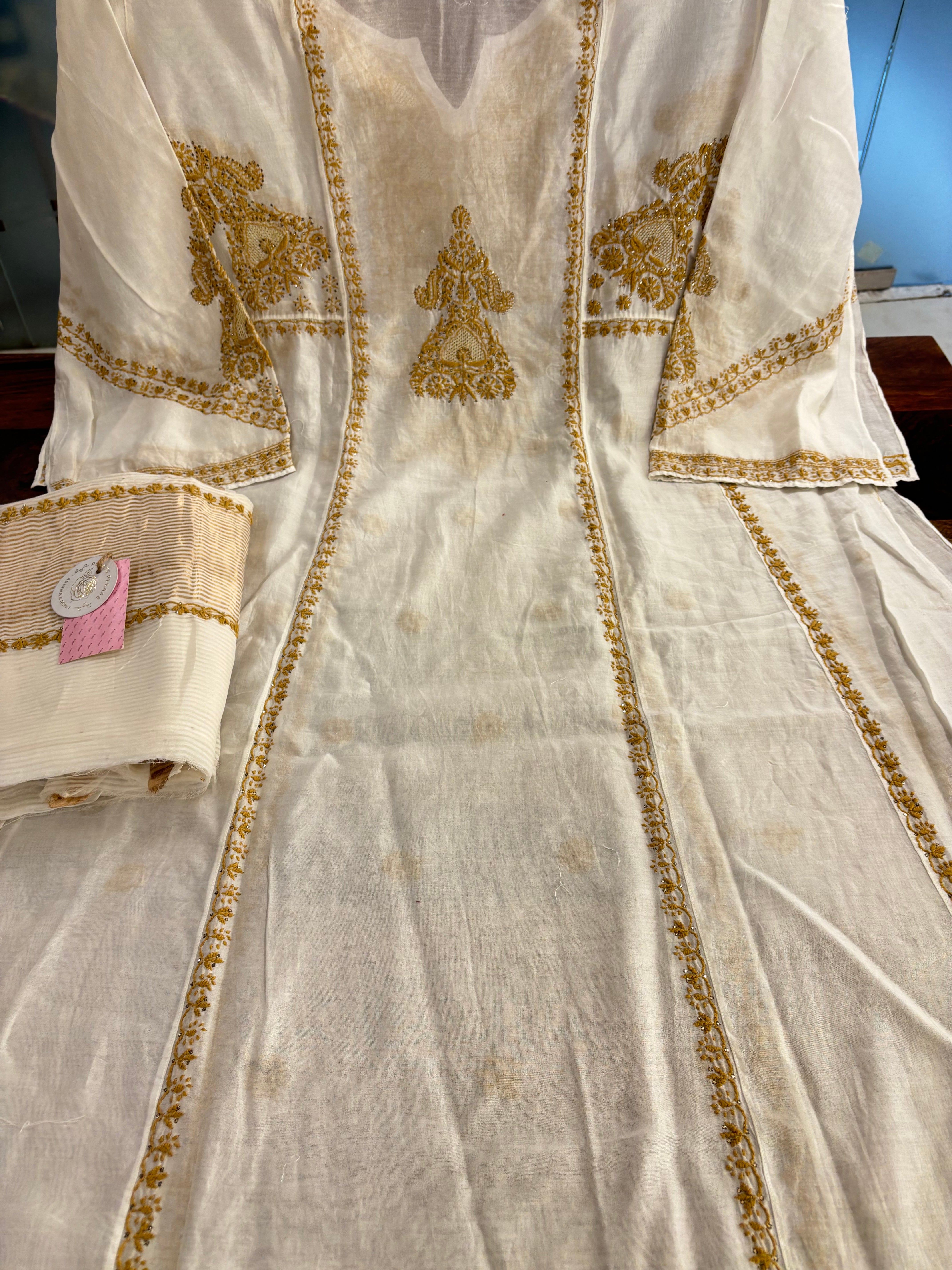 Dyeable Chanderi Chikankari Mukaish Anarkali & Dupatta Set