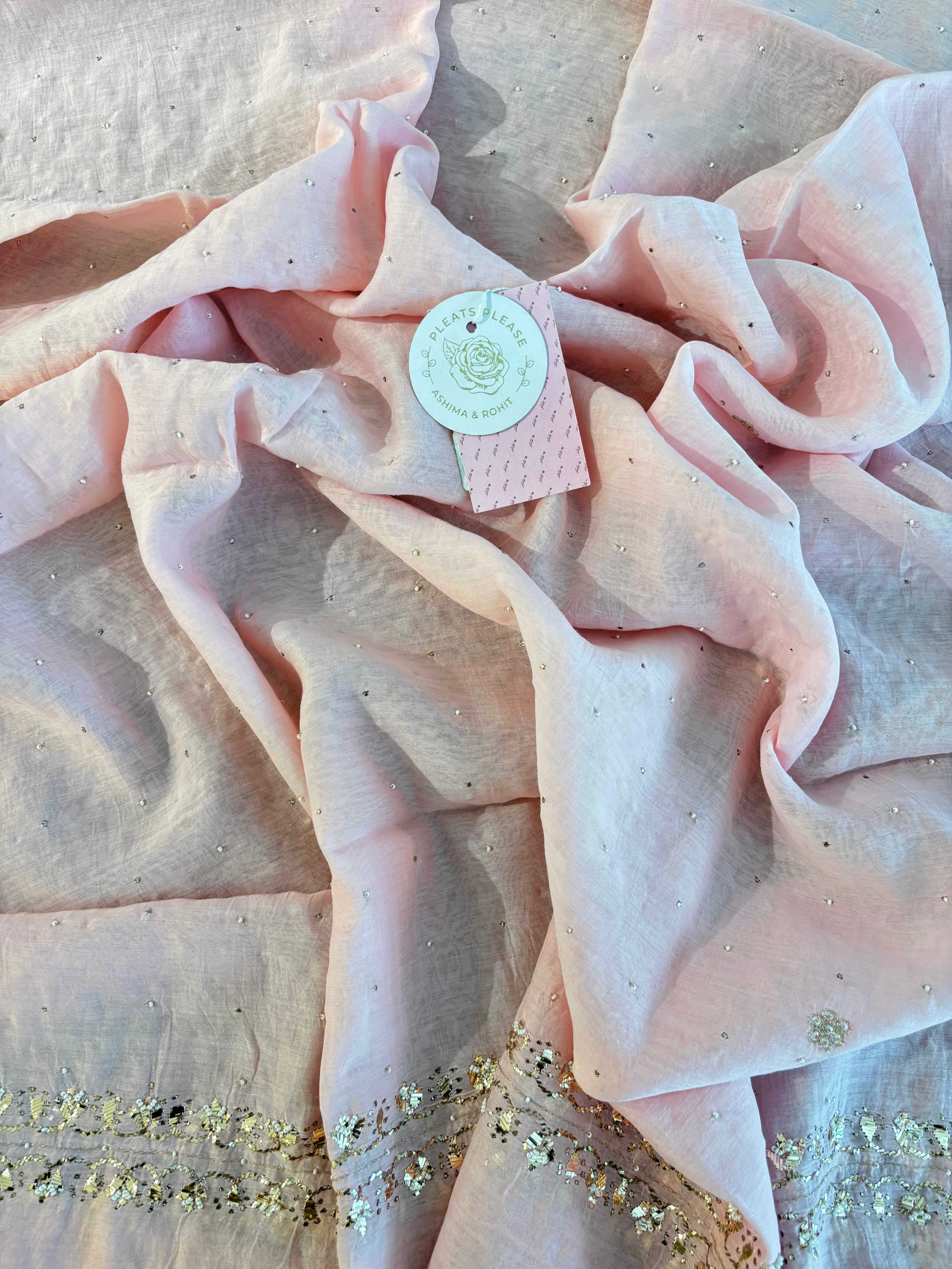 Baby Pink Chanderi Mul Mukaish Kurta & Dupatta
