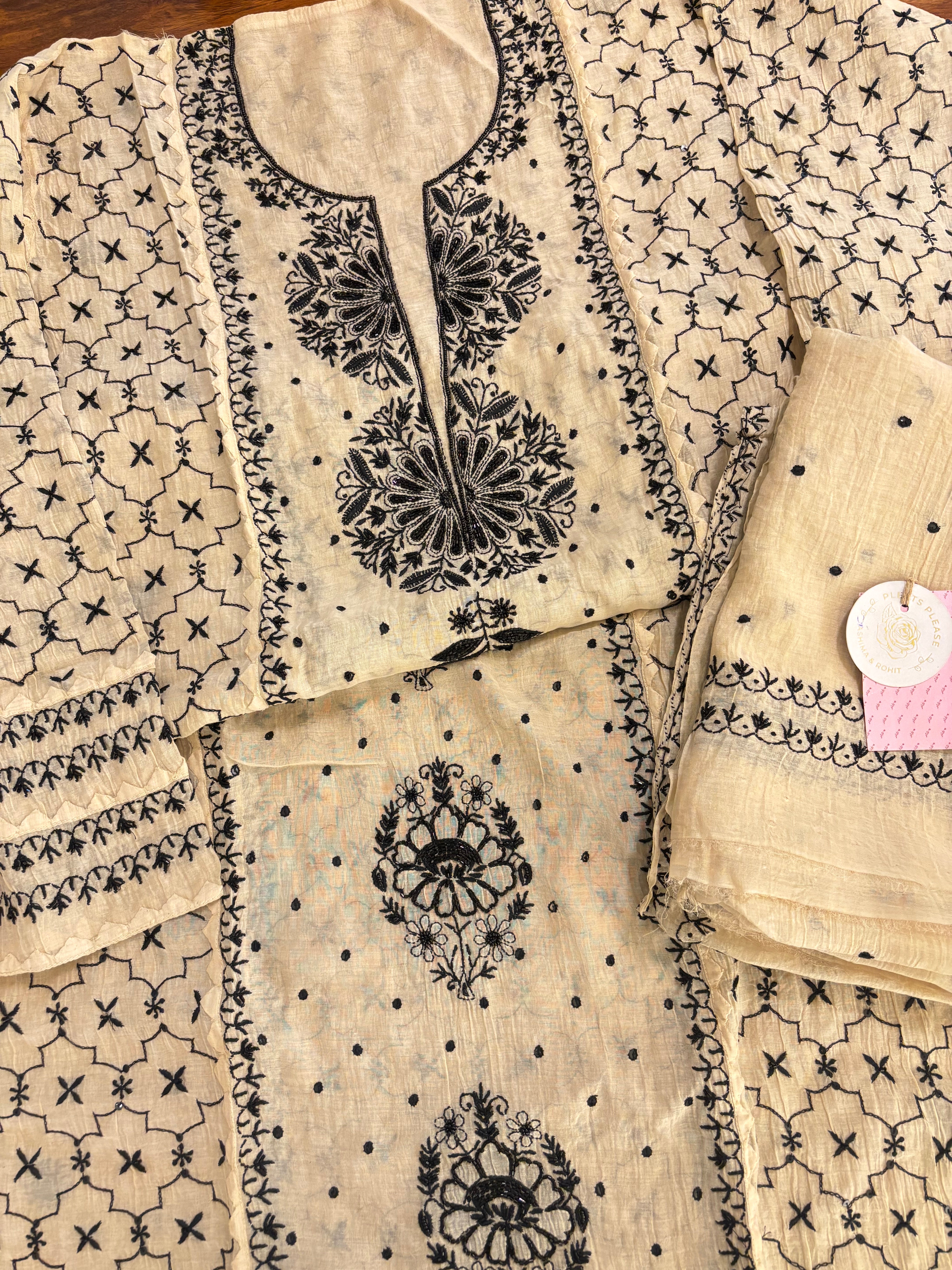 Ivory Cream Chanderi Chikankari Kurta & Dupatta