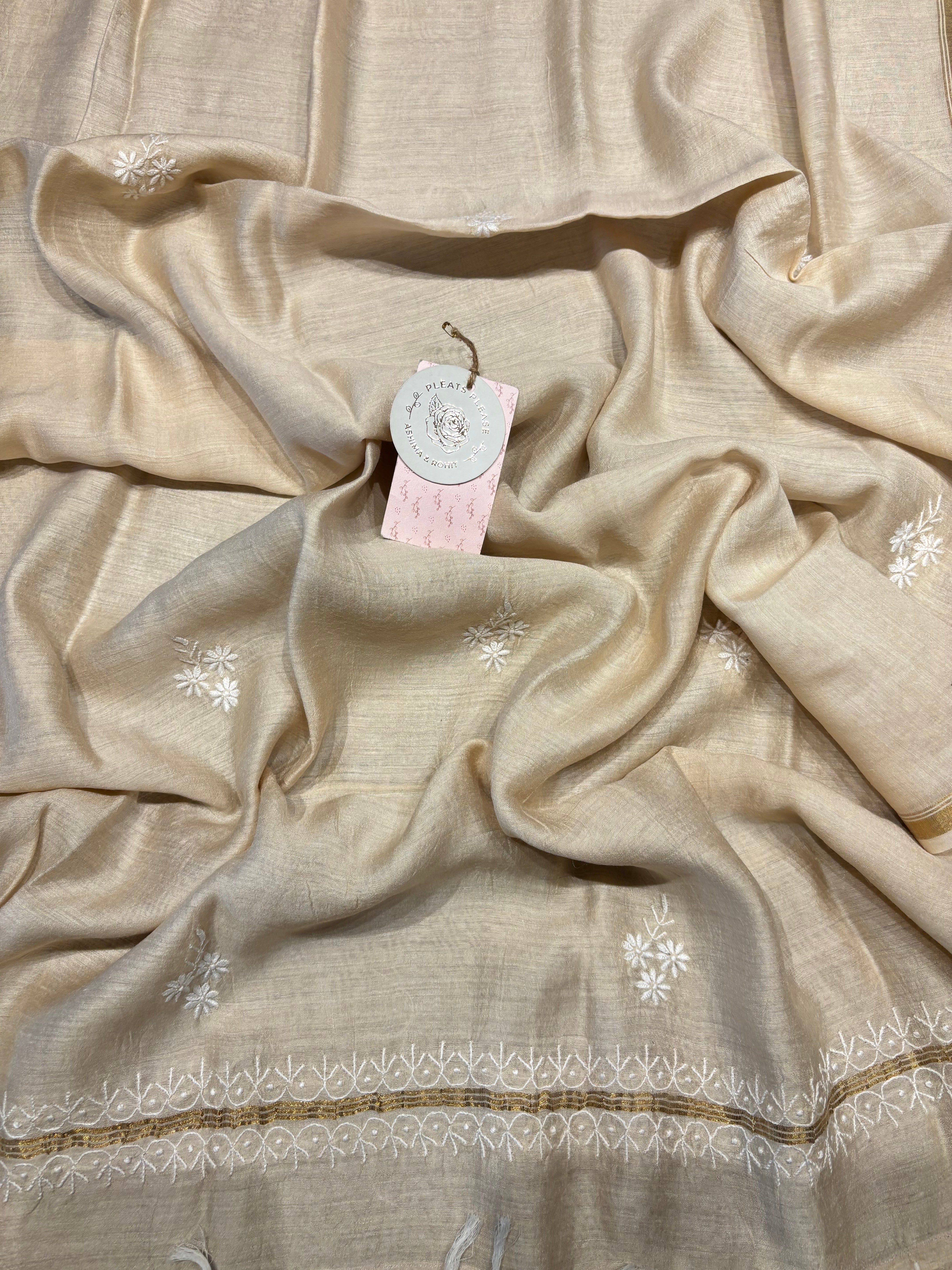 Natural Silk Chikankari Kurta and Dupatta Fabric