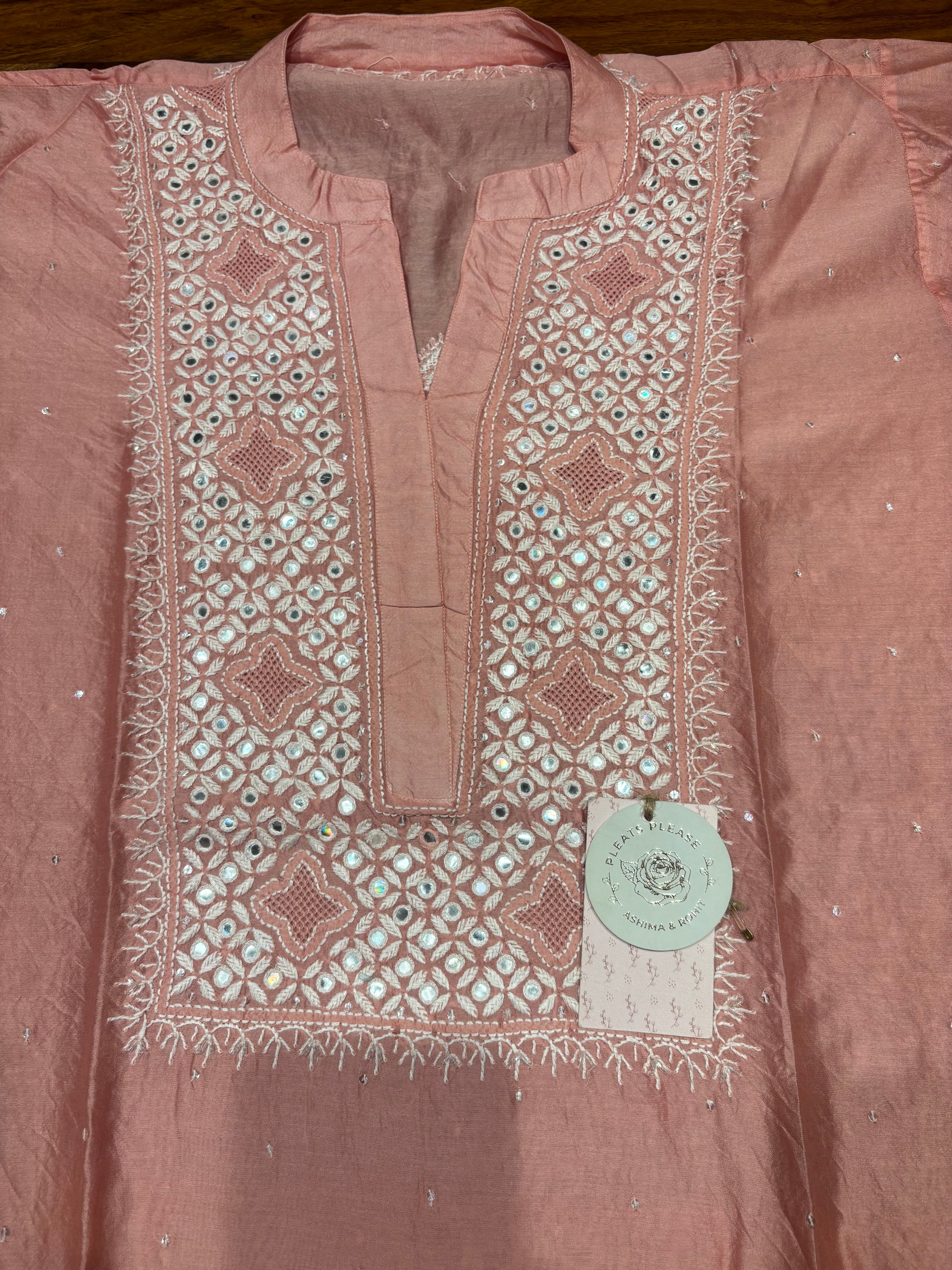 Pink Chanderi Silk Chikankari Co-ord Set