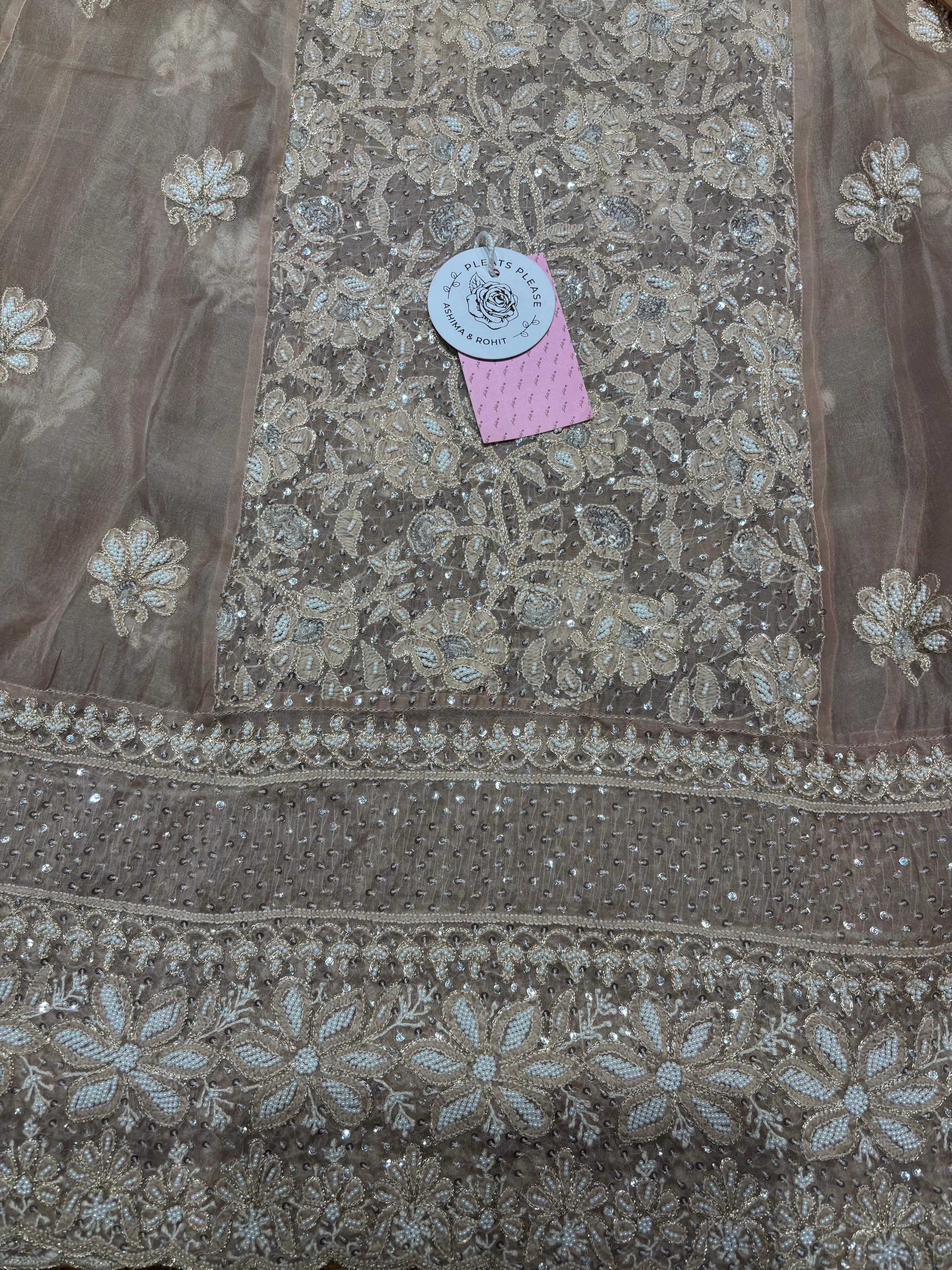 Brown Ombre Pure & Premium Organza Silk Chikankari Anarkali & Dupatta