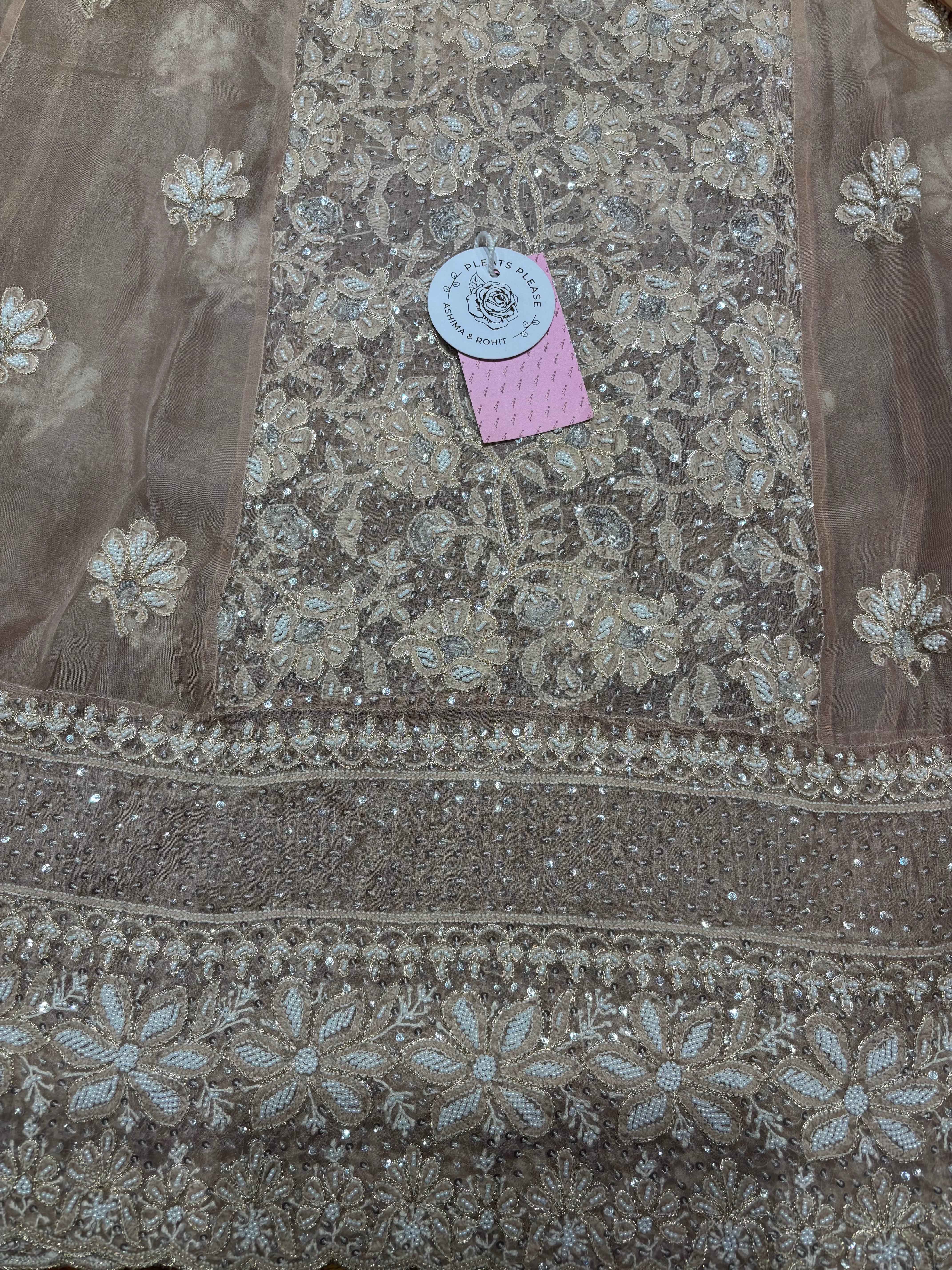 Brown Ombre Pure & Premium Organza Silk Chikankari Anarkali & Dupatta - Pleats PleaseChikankari