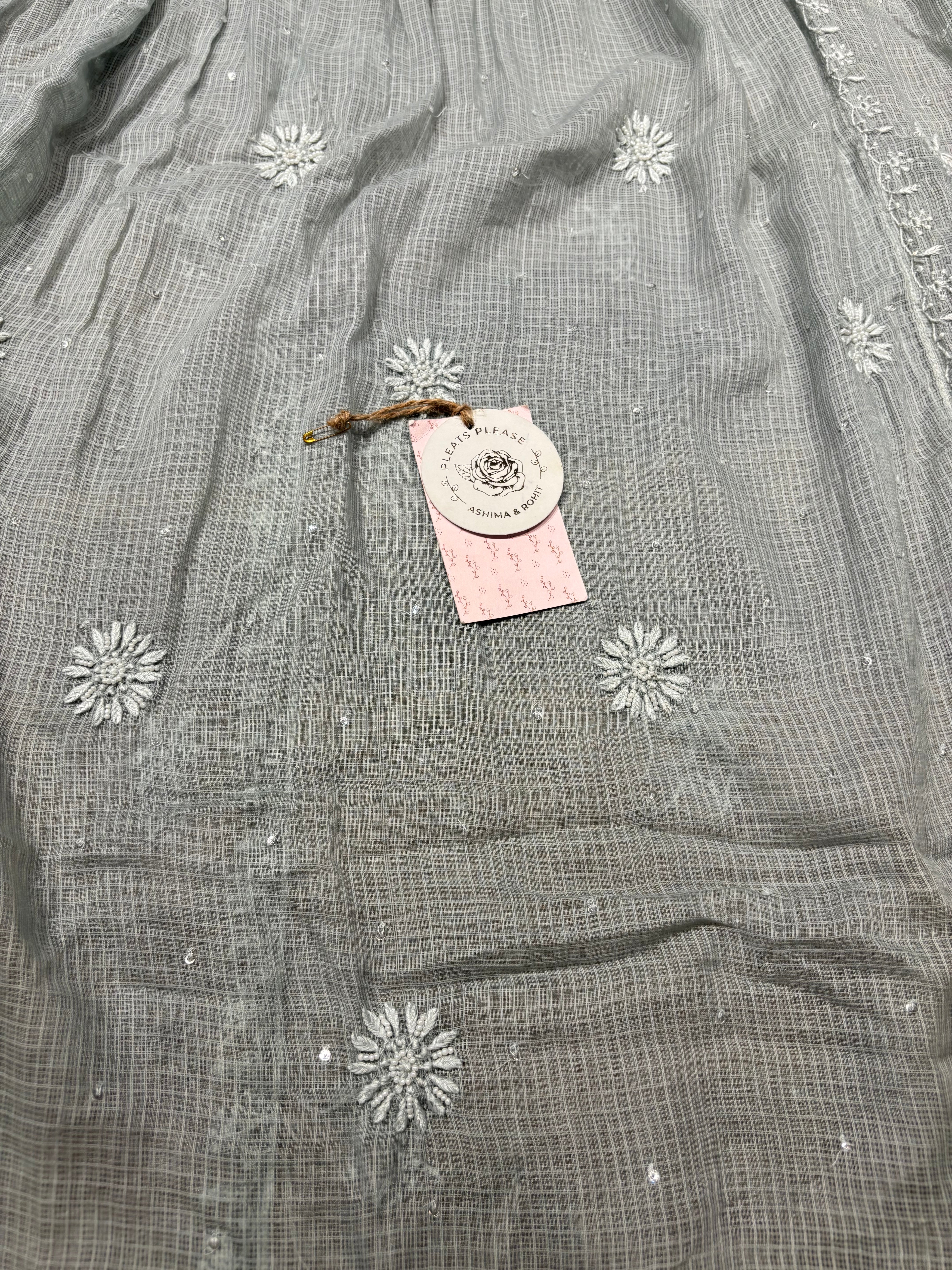 Gray Kota Doria Chikankari Tunic