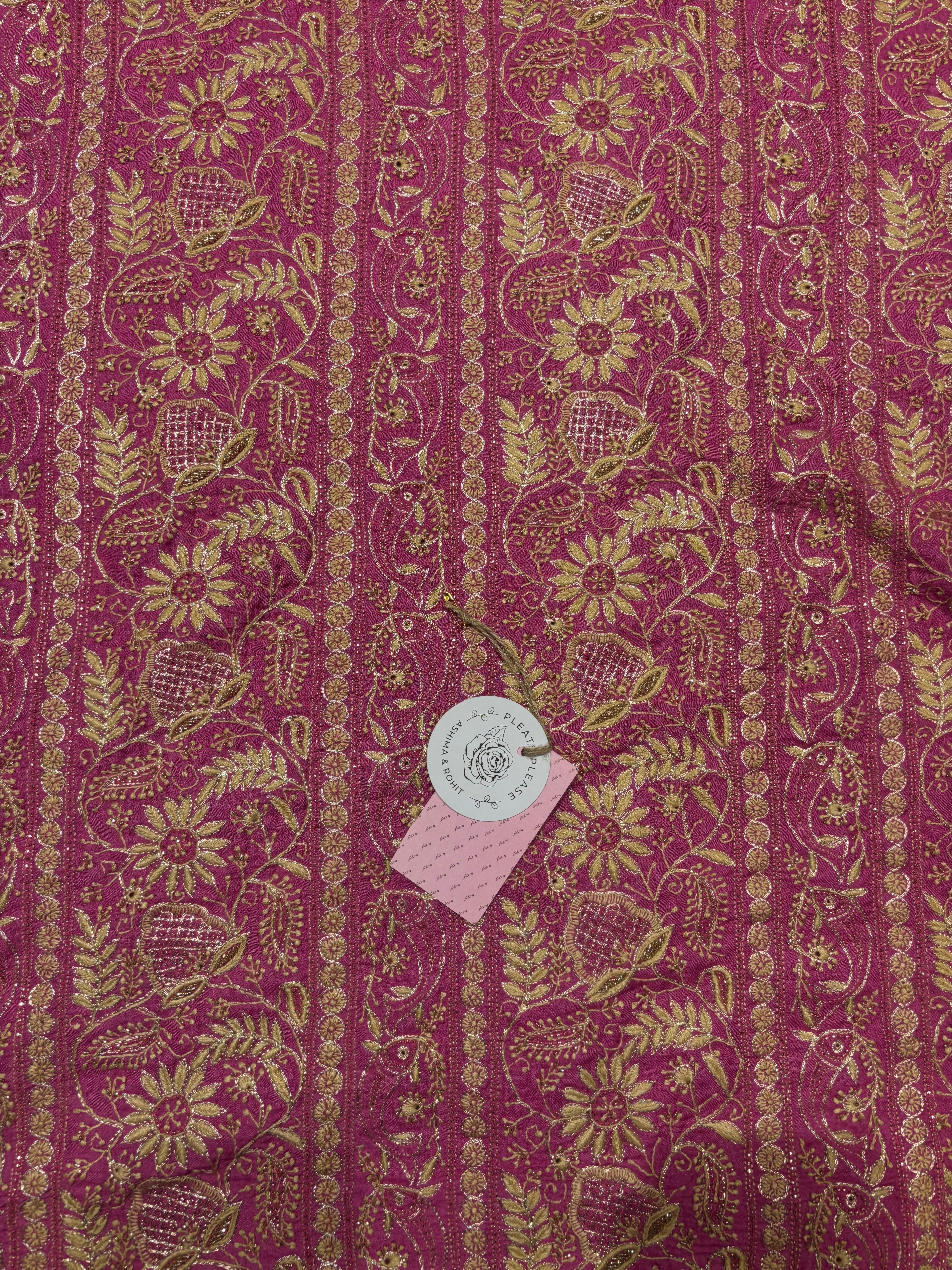 Magenta Pink Pure & Premium Monga Silk Chikankari Kurta, Dupatta & Bottom Fabric