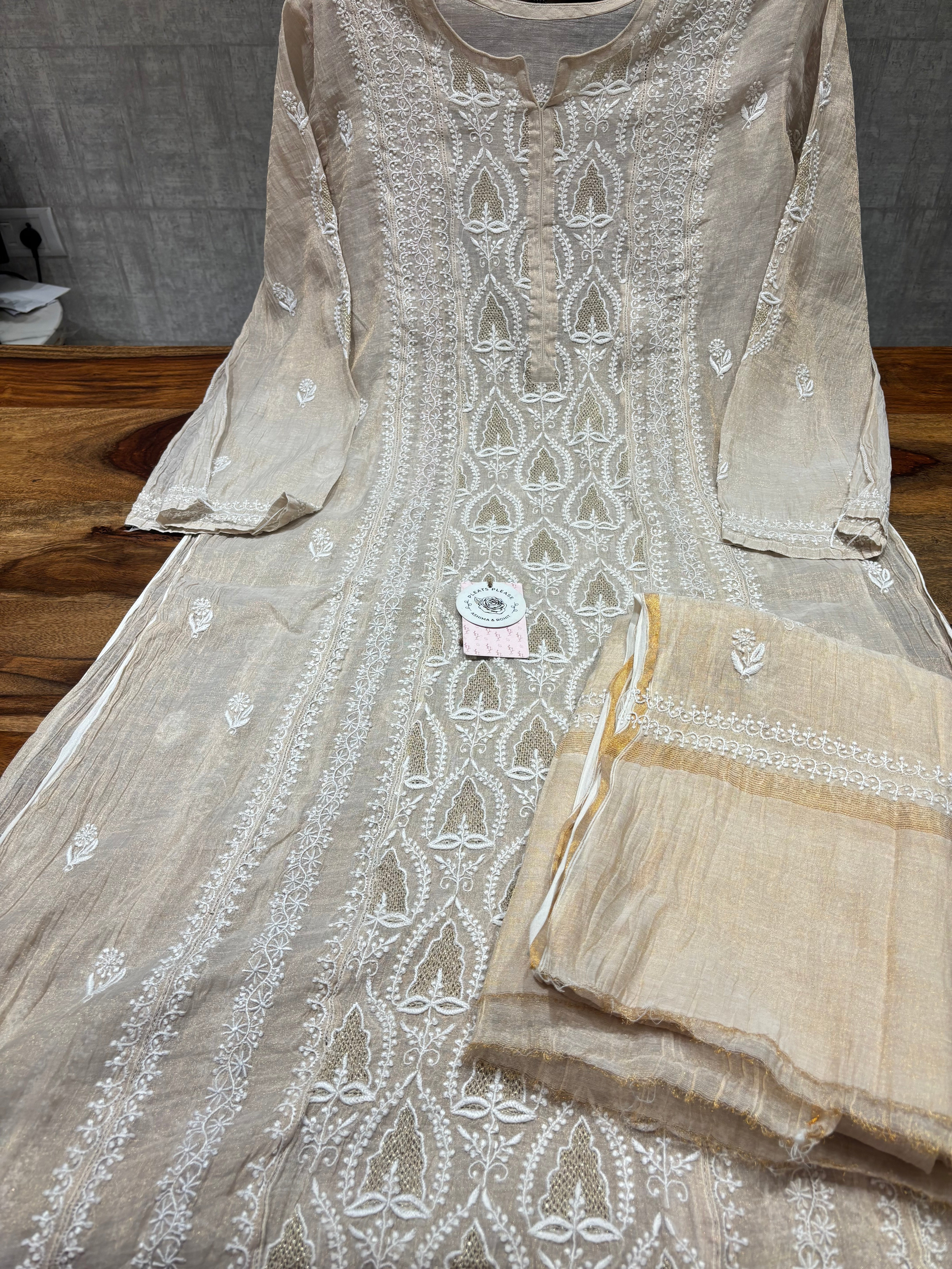 Dyeable Tissue Chikankari Kurta & Dupatta Set