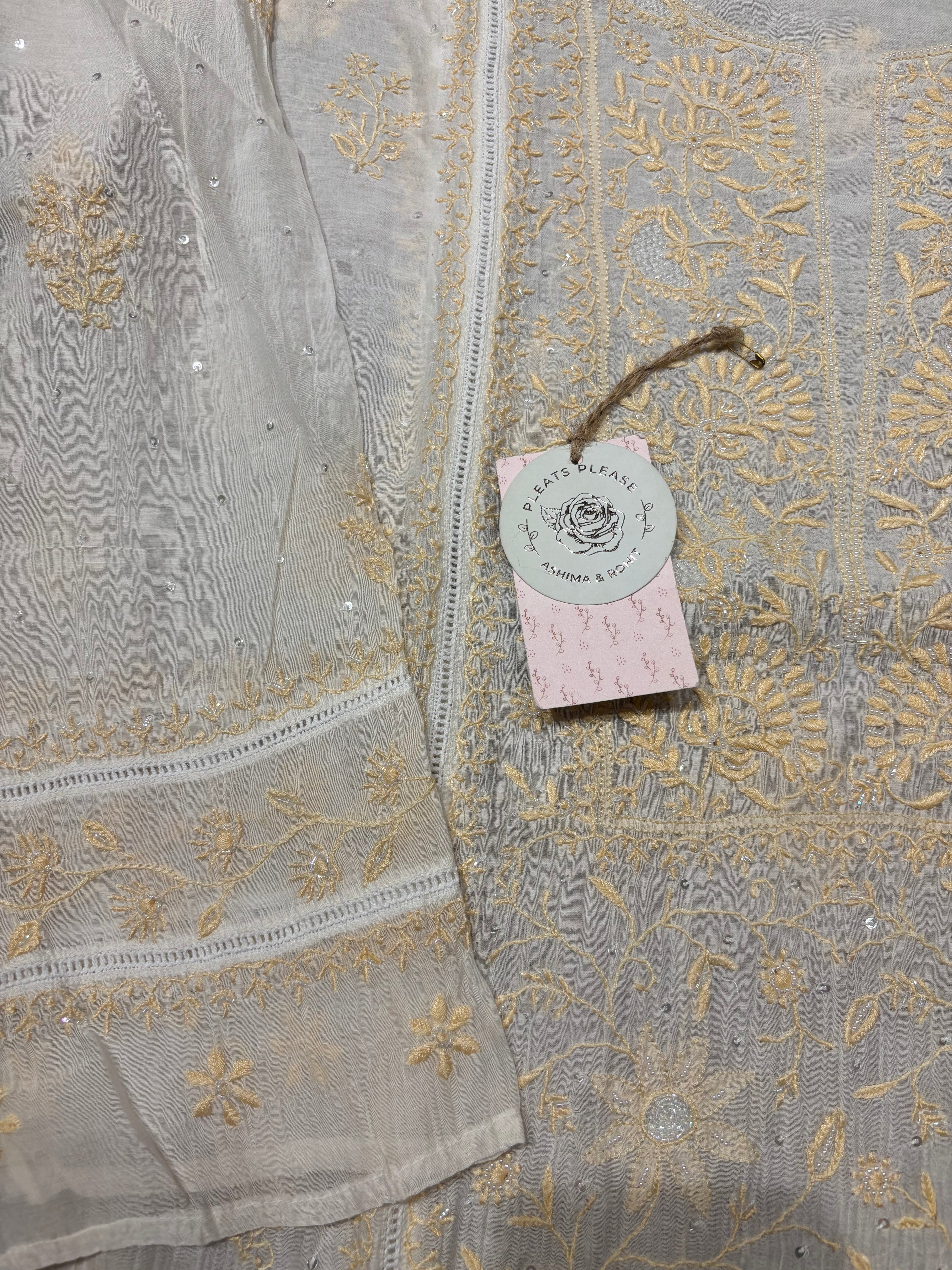 Dyeable Chanderi Silk Chikankari Kurta and Dupatta set