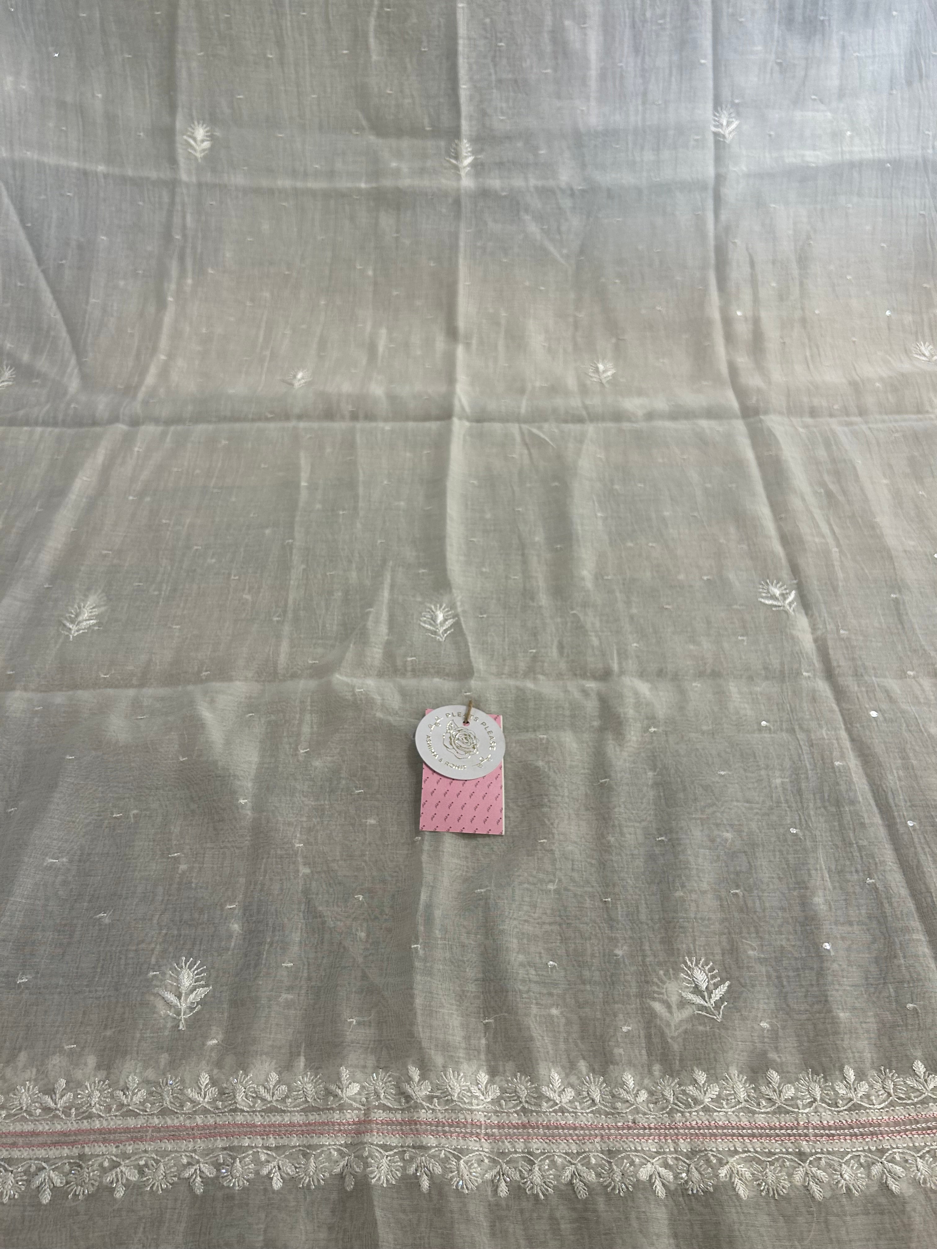 Dyeable Chanderi Parsi Gara Chikankari Kurta & Dupatta