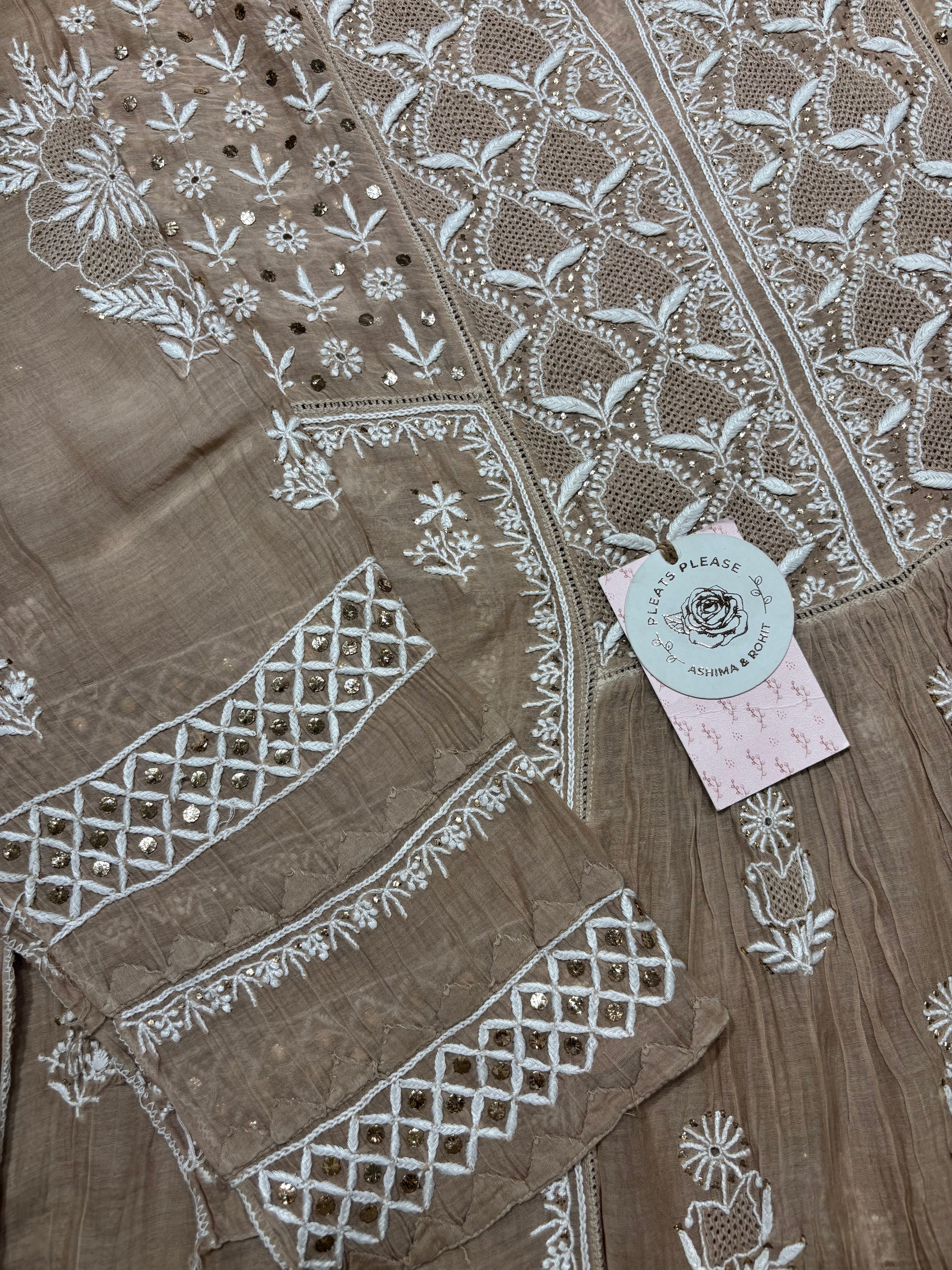 Brown Chanderi Mul Chikankari Tunic