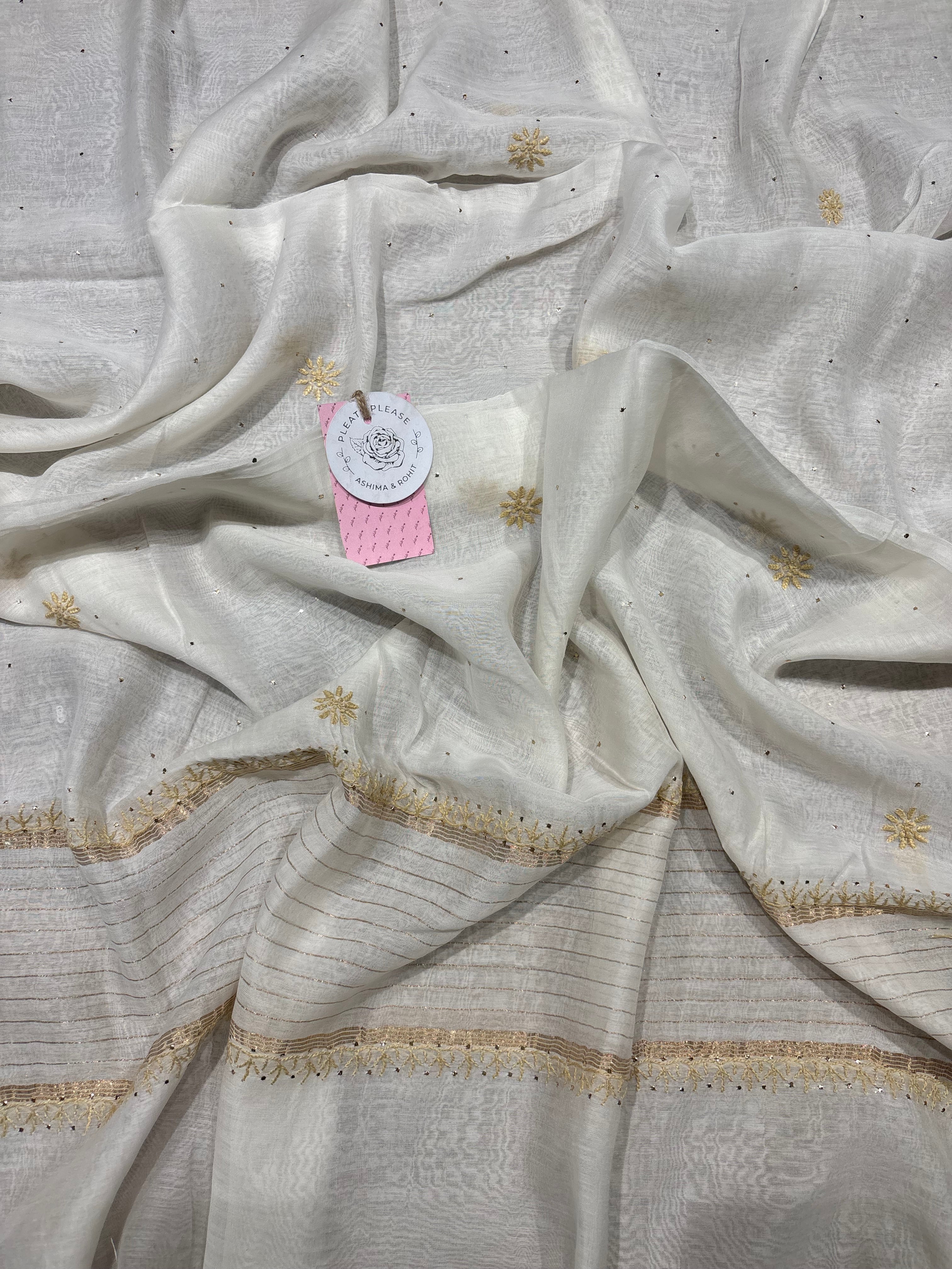 Dyeable Pure and Premium Chanderi Mul Chikankari & Mukaish Anarkali and Dupatta Set