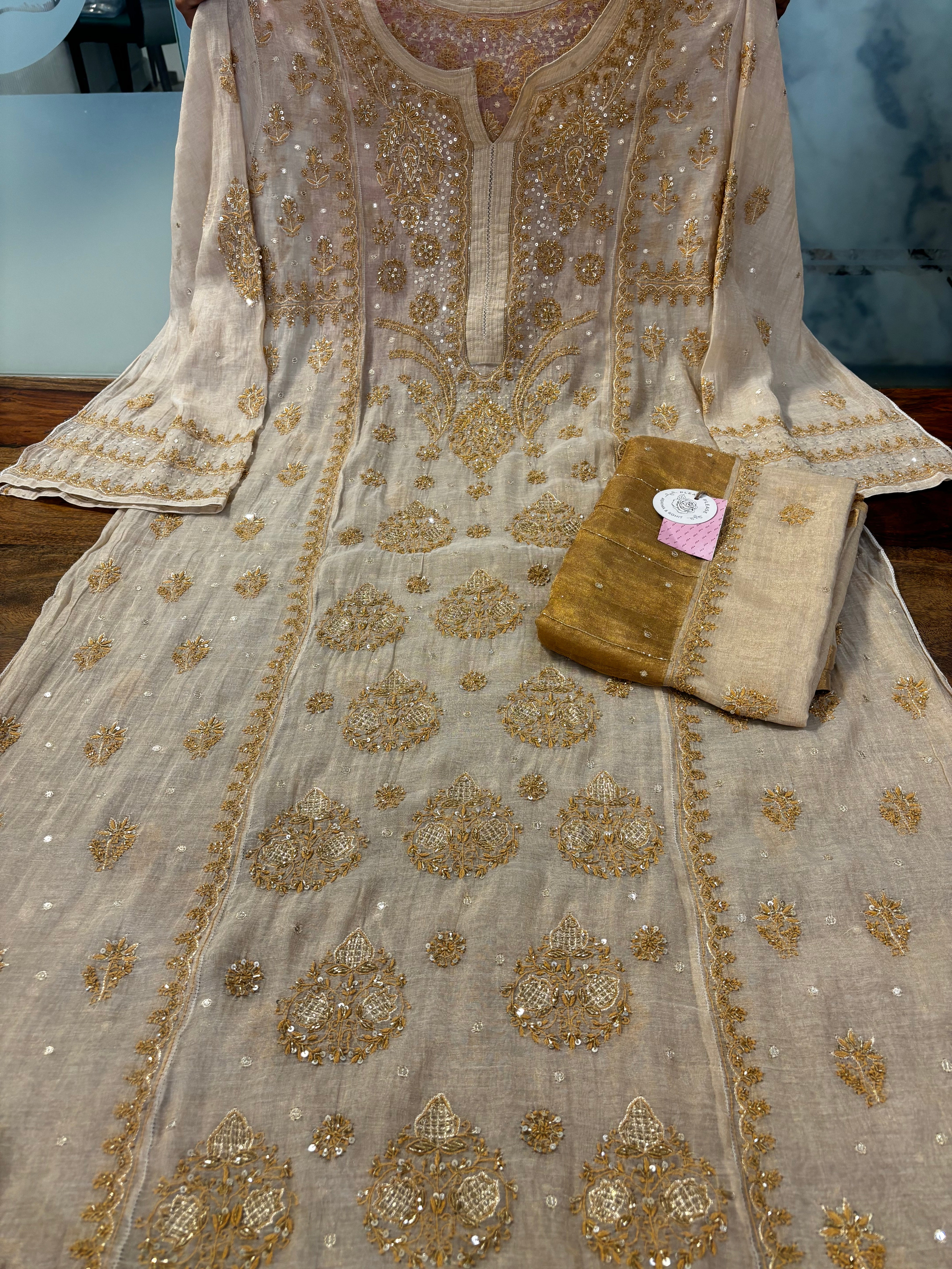 Dyeable Pure & Premium Tissue Chikankari Kurta & Dupatta - Pleats PleaseChikankari