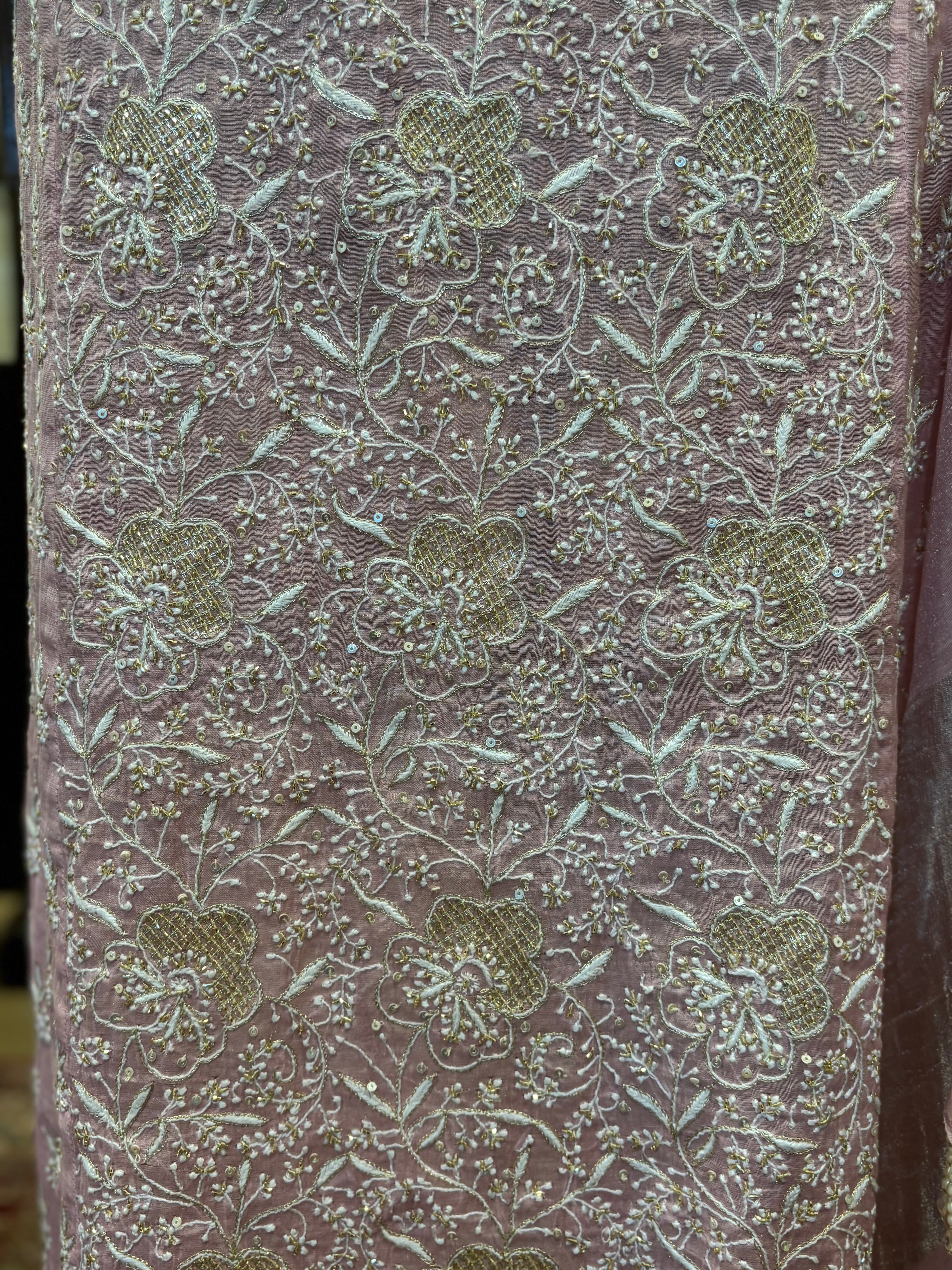 Pink Pure & Premium Tissue Chikankari Kurta & Dupatta Set