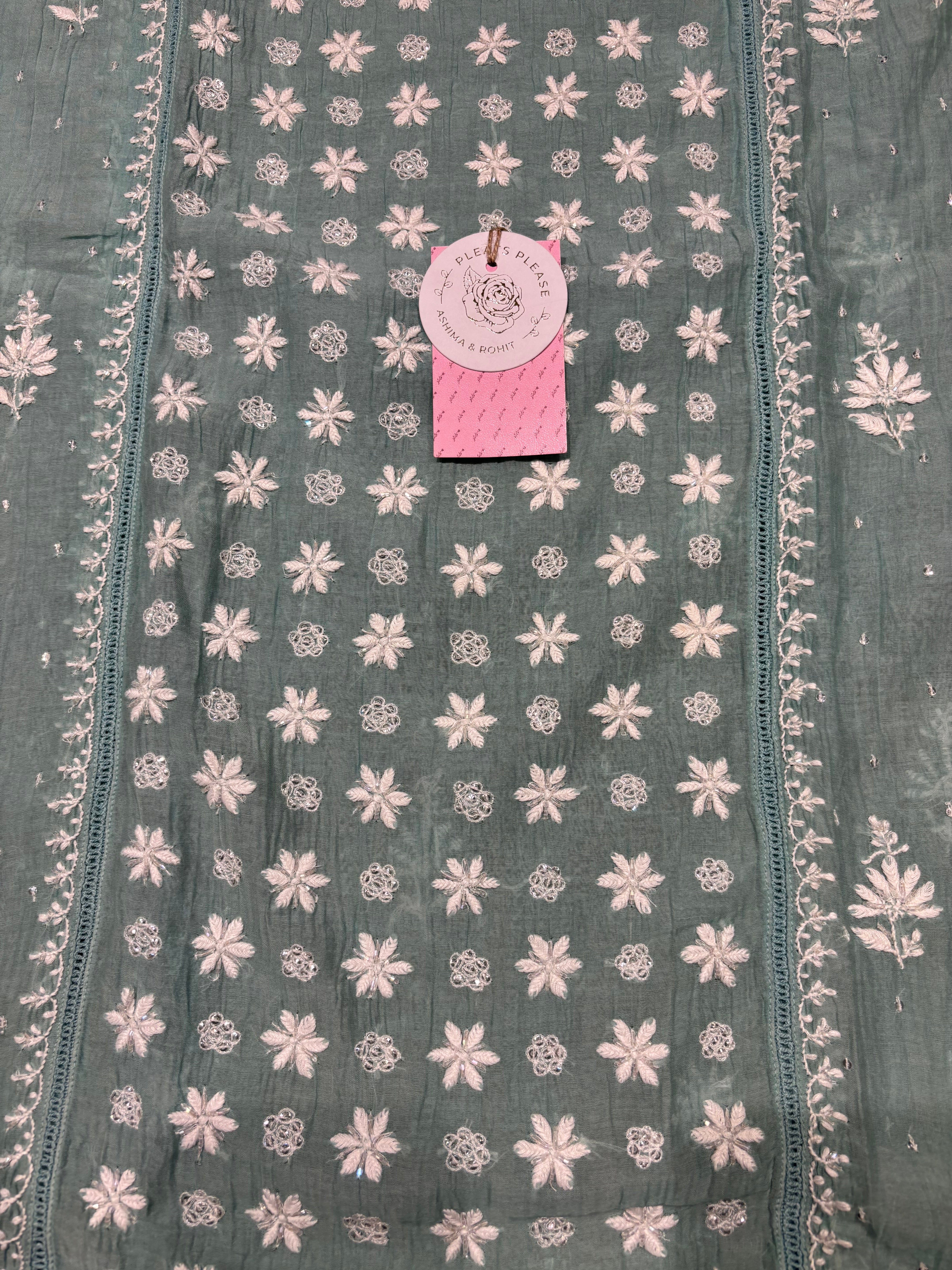 Turquoise Blue Chanderi Mul Chikankari Kurta & Dupatta set