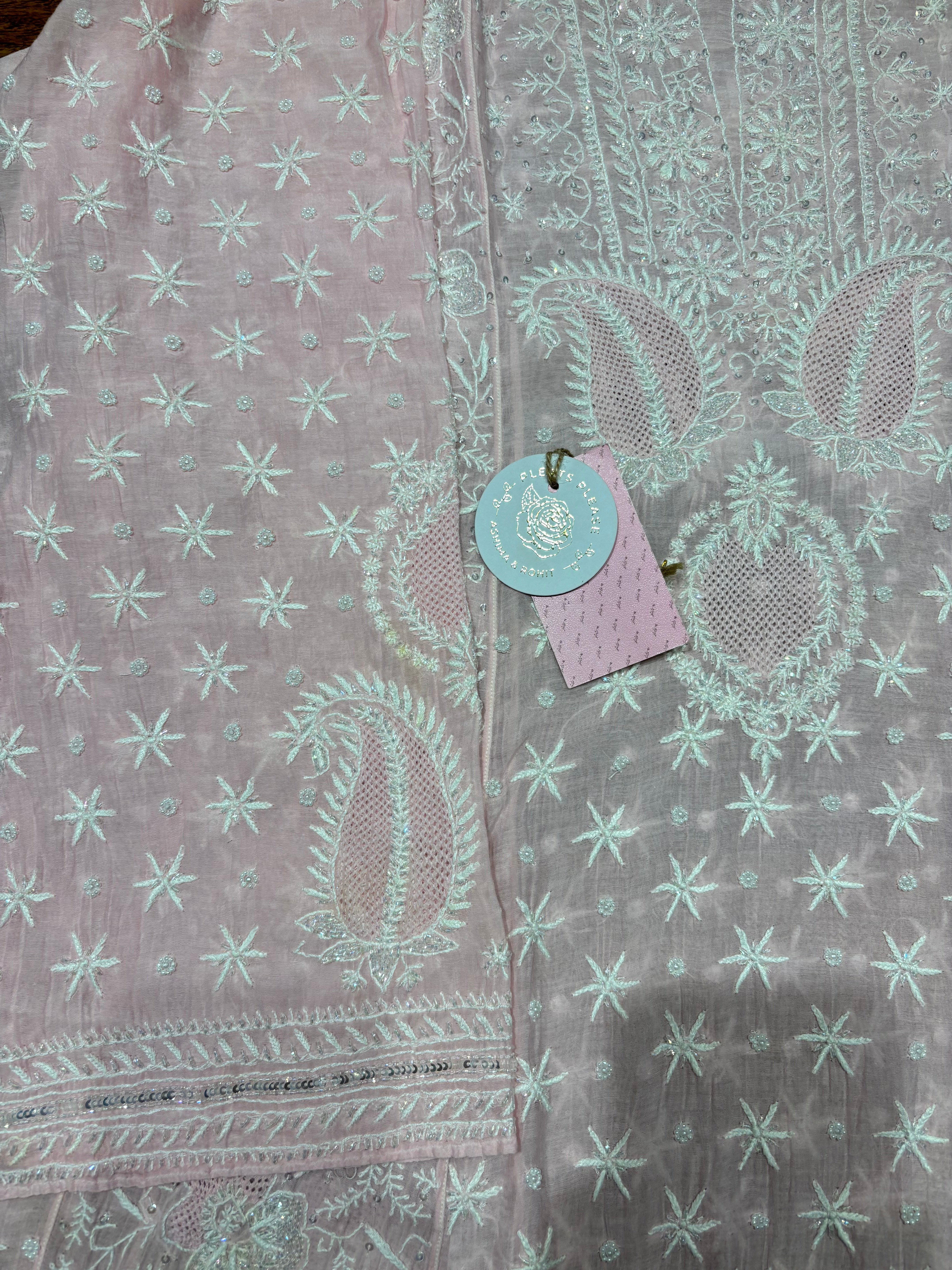 Soft pink Chanderi Mul Chikankari Anarkali and Dupatta Set