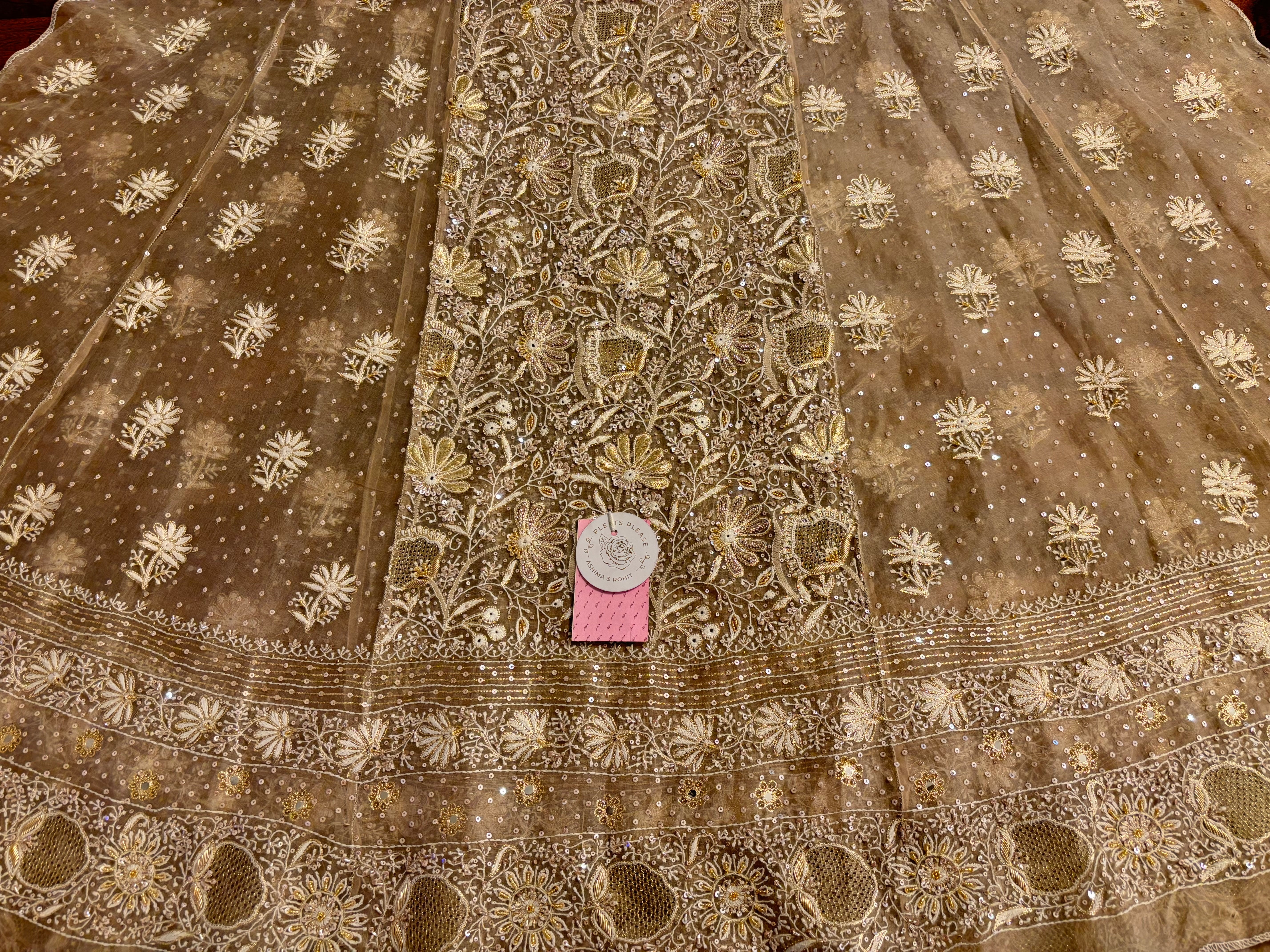 Deep Sand Organza Chikankari Anarkali & Dupatta Set - Pleats PleaseChikankari
