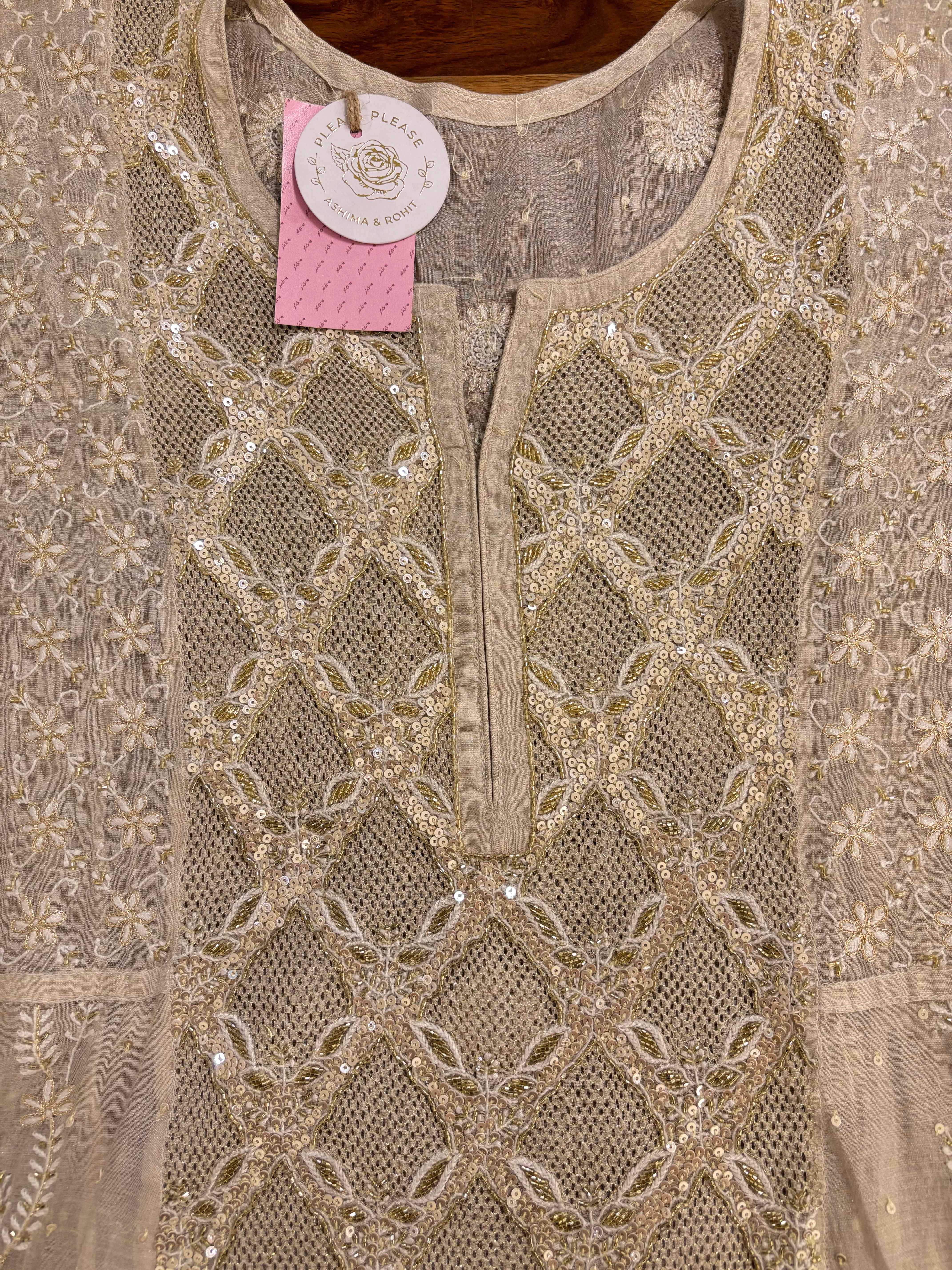Dyeable Pure & Premium Silver Tissue Chikankari Anarkali & Dupatta