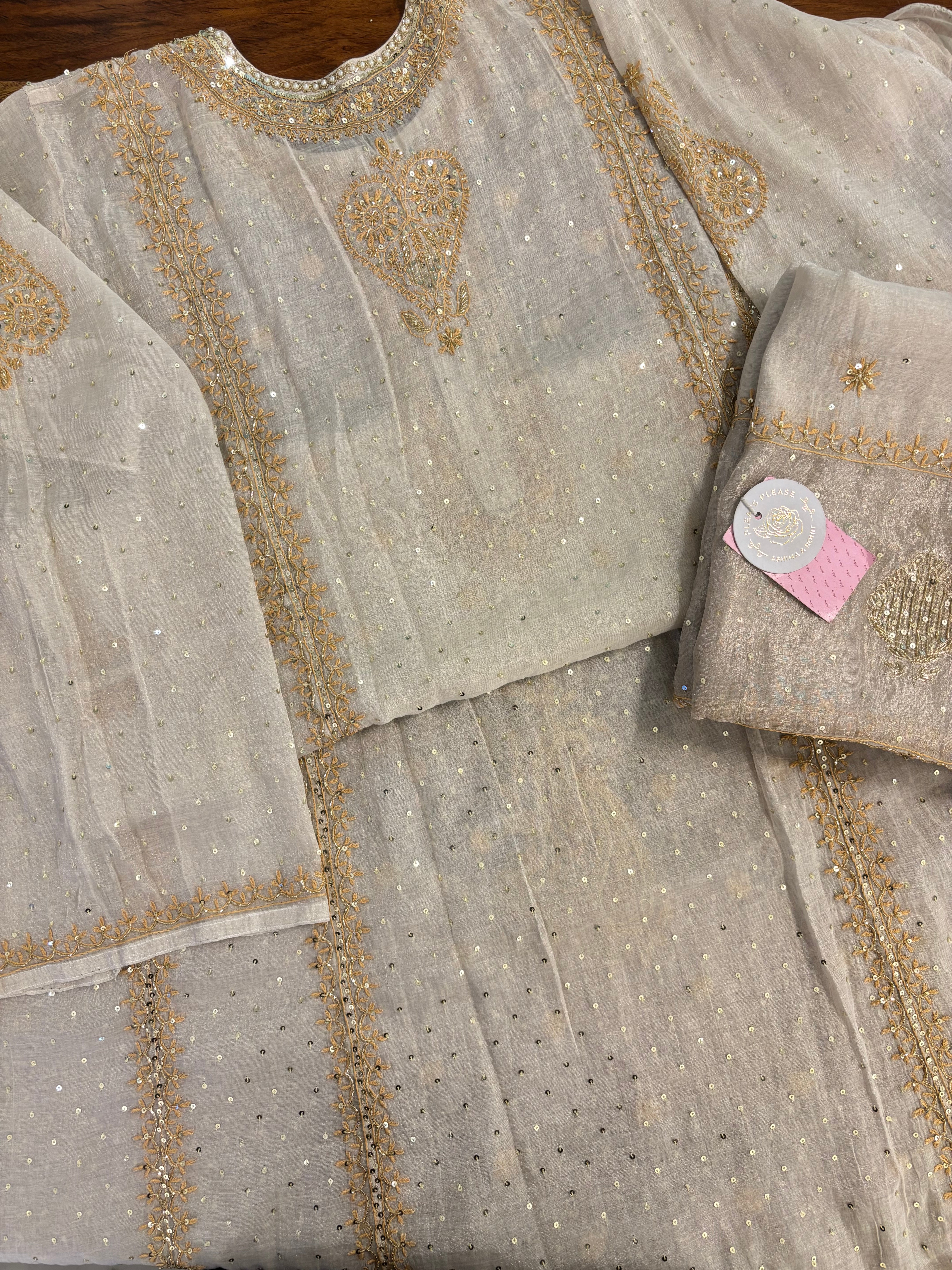 Dyeable Pearl Neckline Pure Tissue Chikankari A line Anarkali & Dupatta