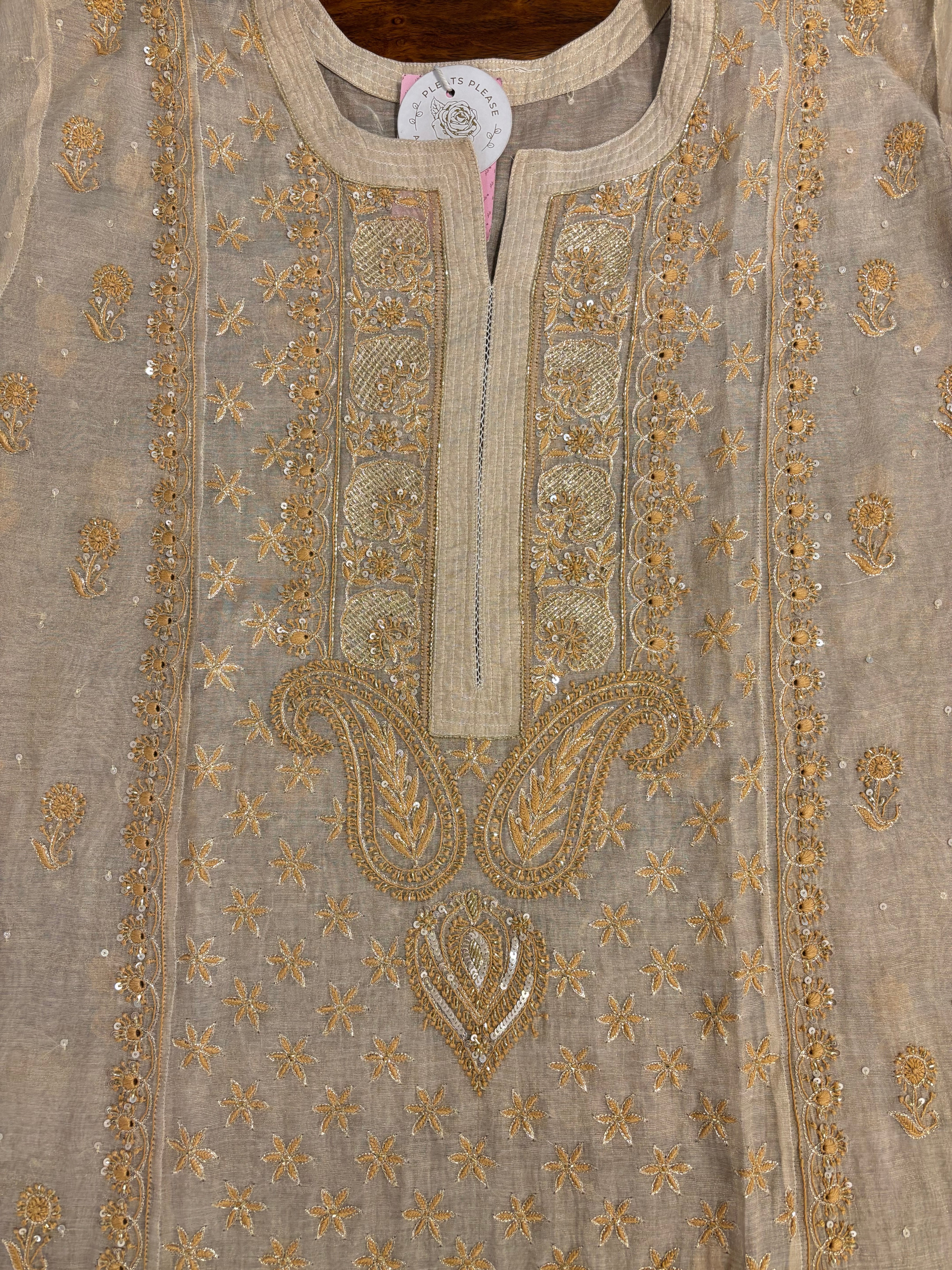 Dyeable Pure Tissue Chikankari Kurta & Dupatta Set - Pleats PleaseChikankari