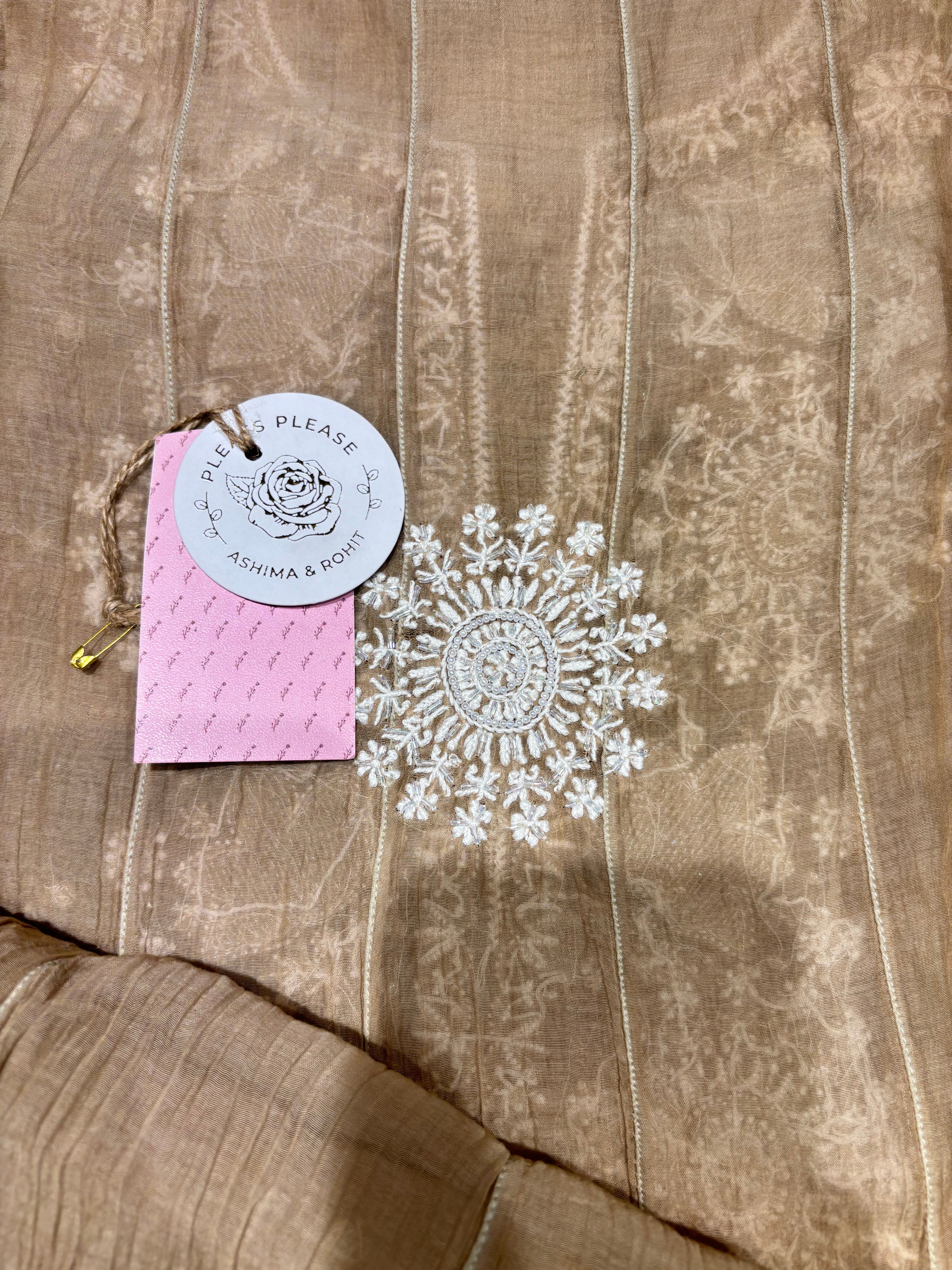 Brown Chanderi Mul Chikankari Anarkali and Dupatta Set