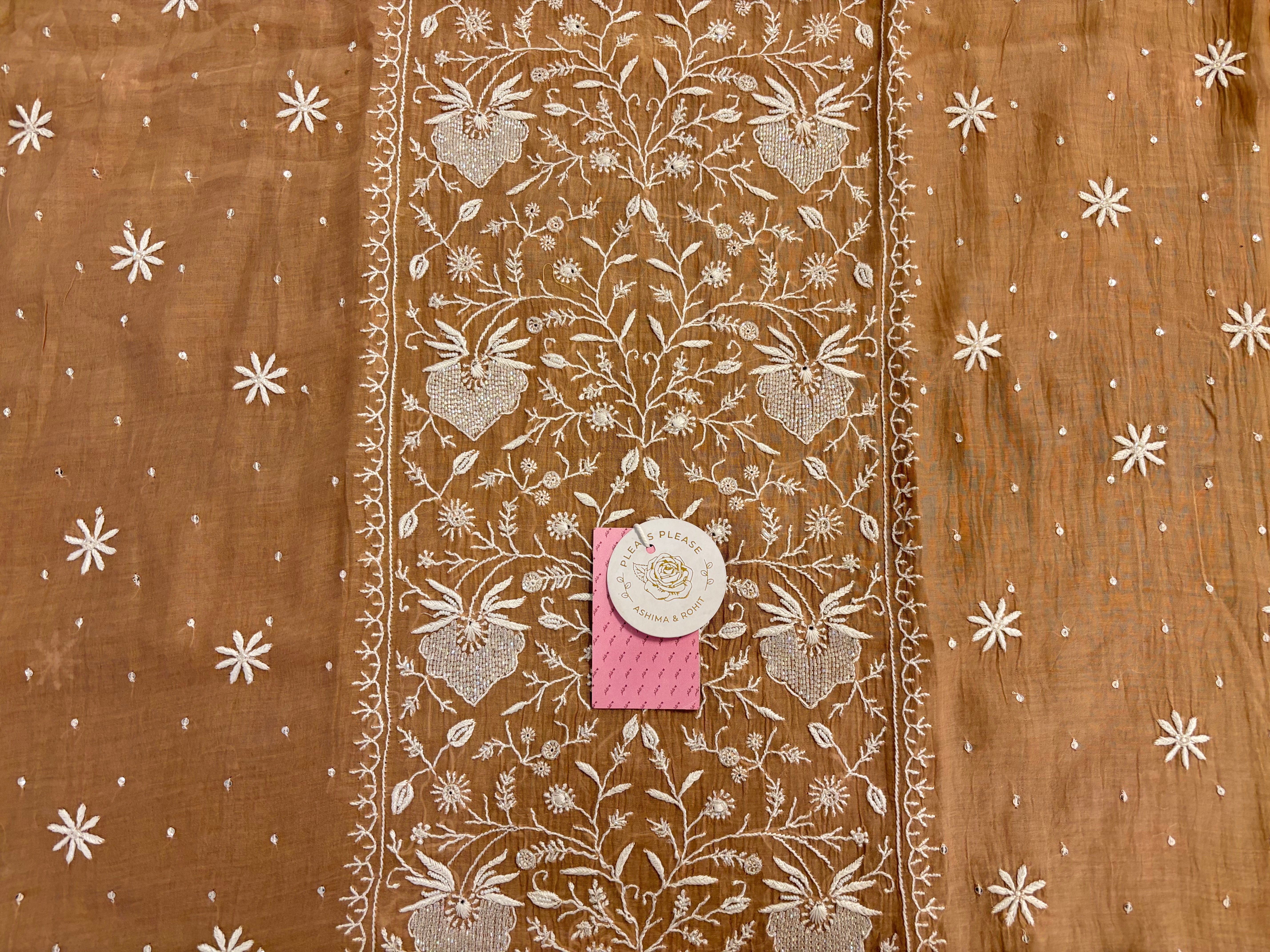 Nude Beige Chanderi Chikankari Kurta & Dupatta