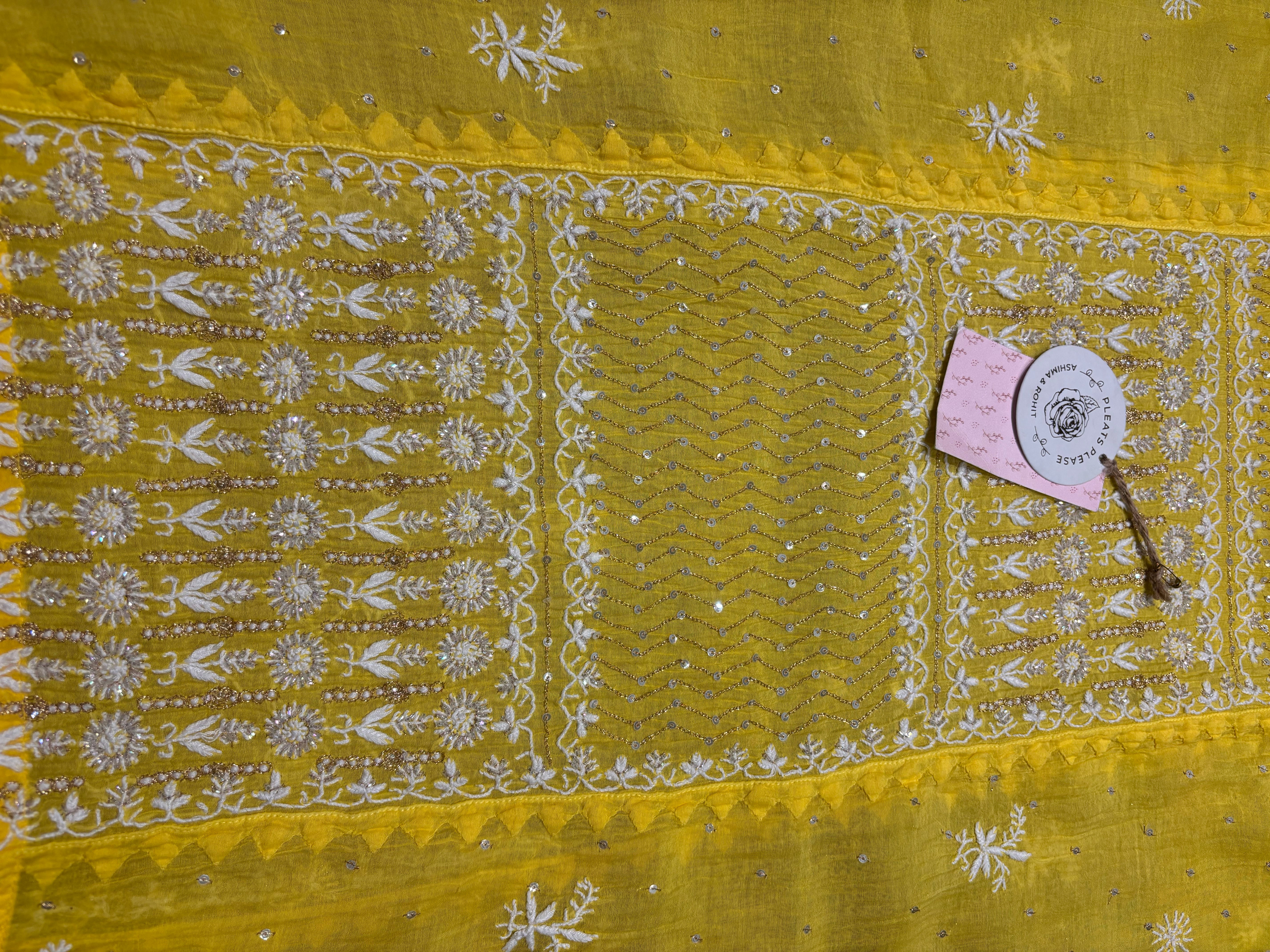 Yellow Chanderi Mul Chikankari Kurta and Dupatta set