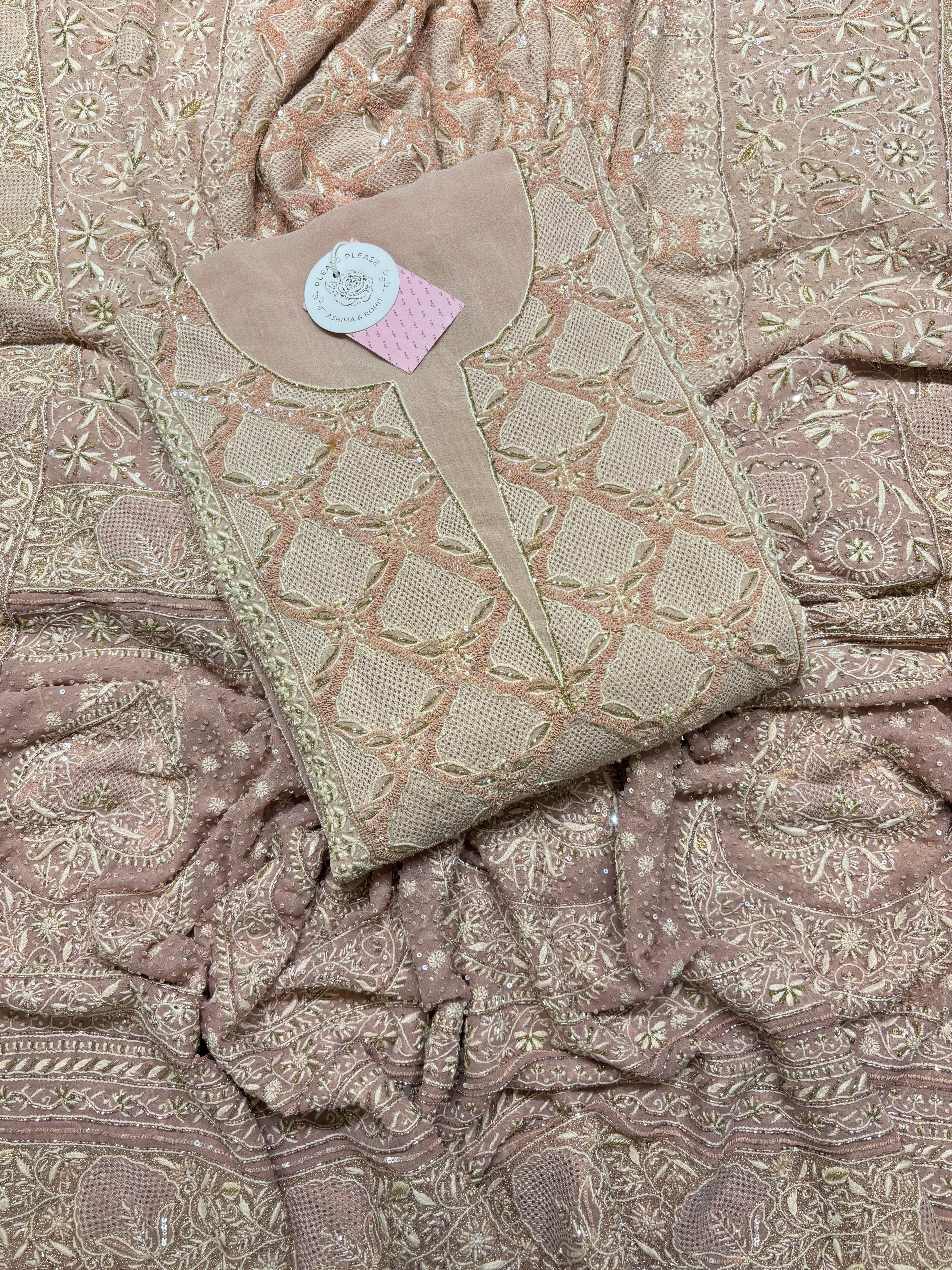 Rosewood Ombre Pure & Premium Georgette Chikankari Kurta & Dupatta