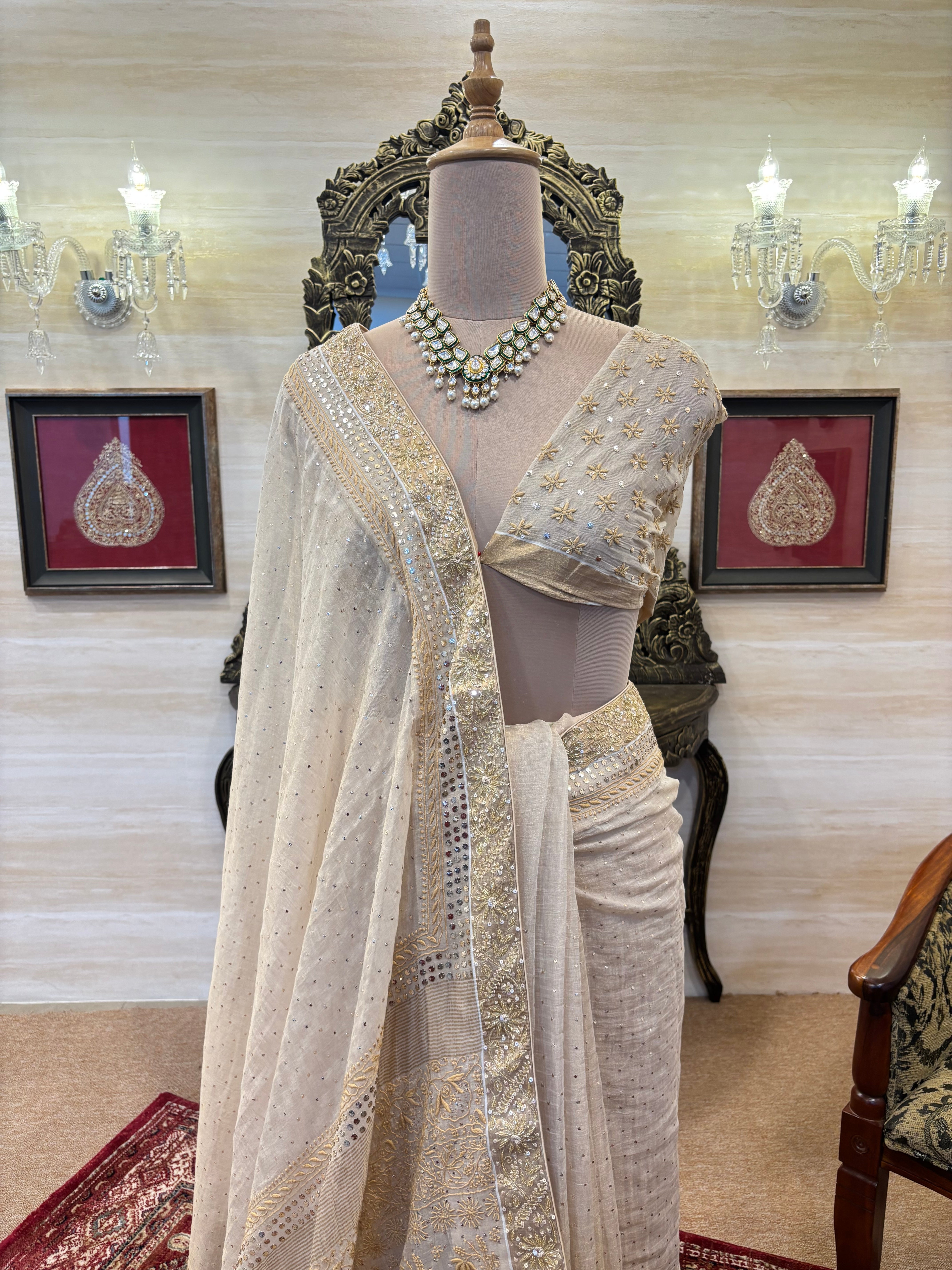 Dyeable Pure & Premium Tissue Chikankari Saree