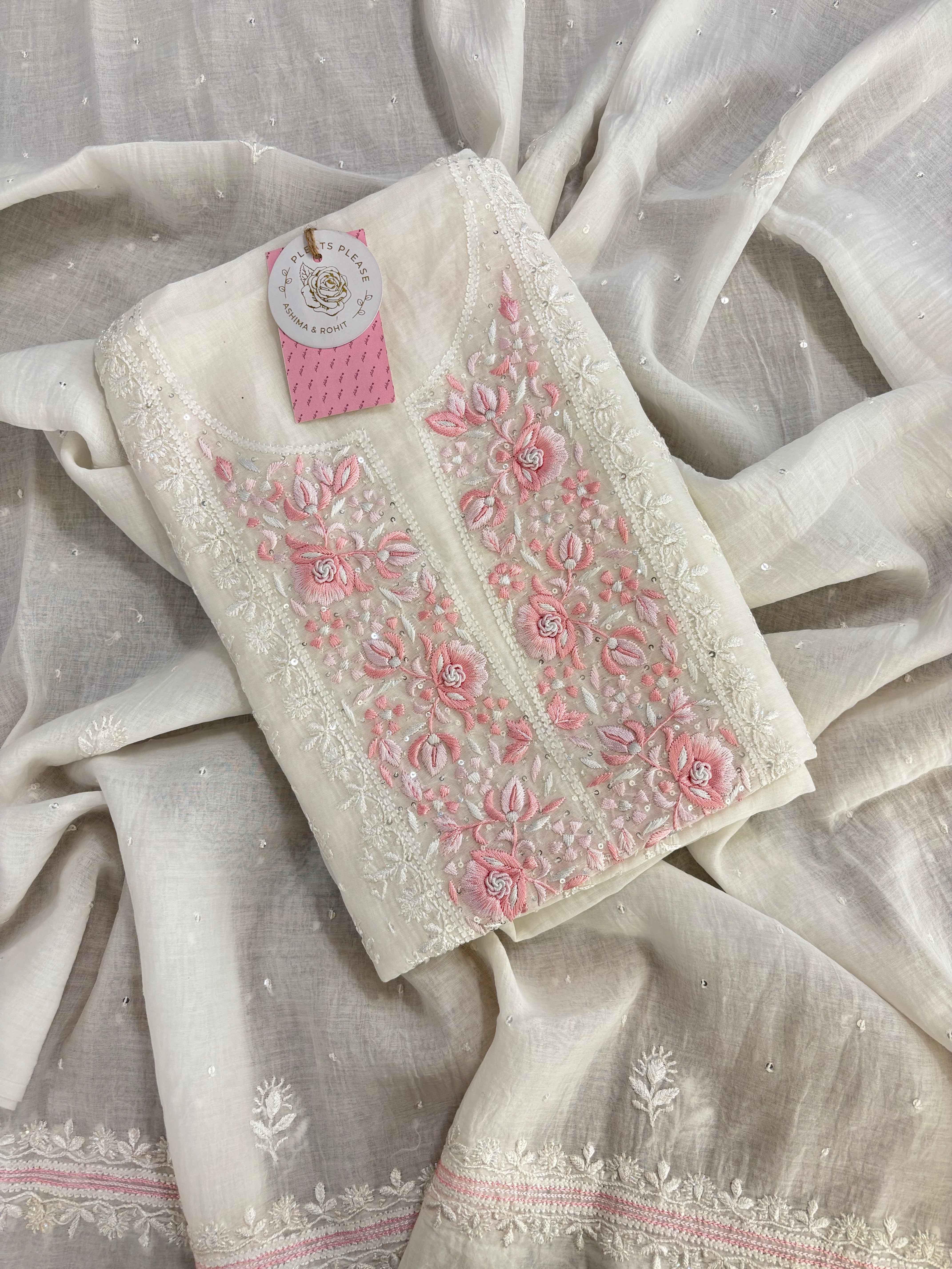 Dyeable Chanderi Parsi Gara Chikankari Kurta & Dupatta