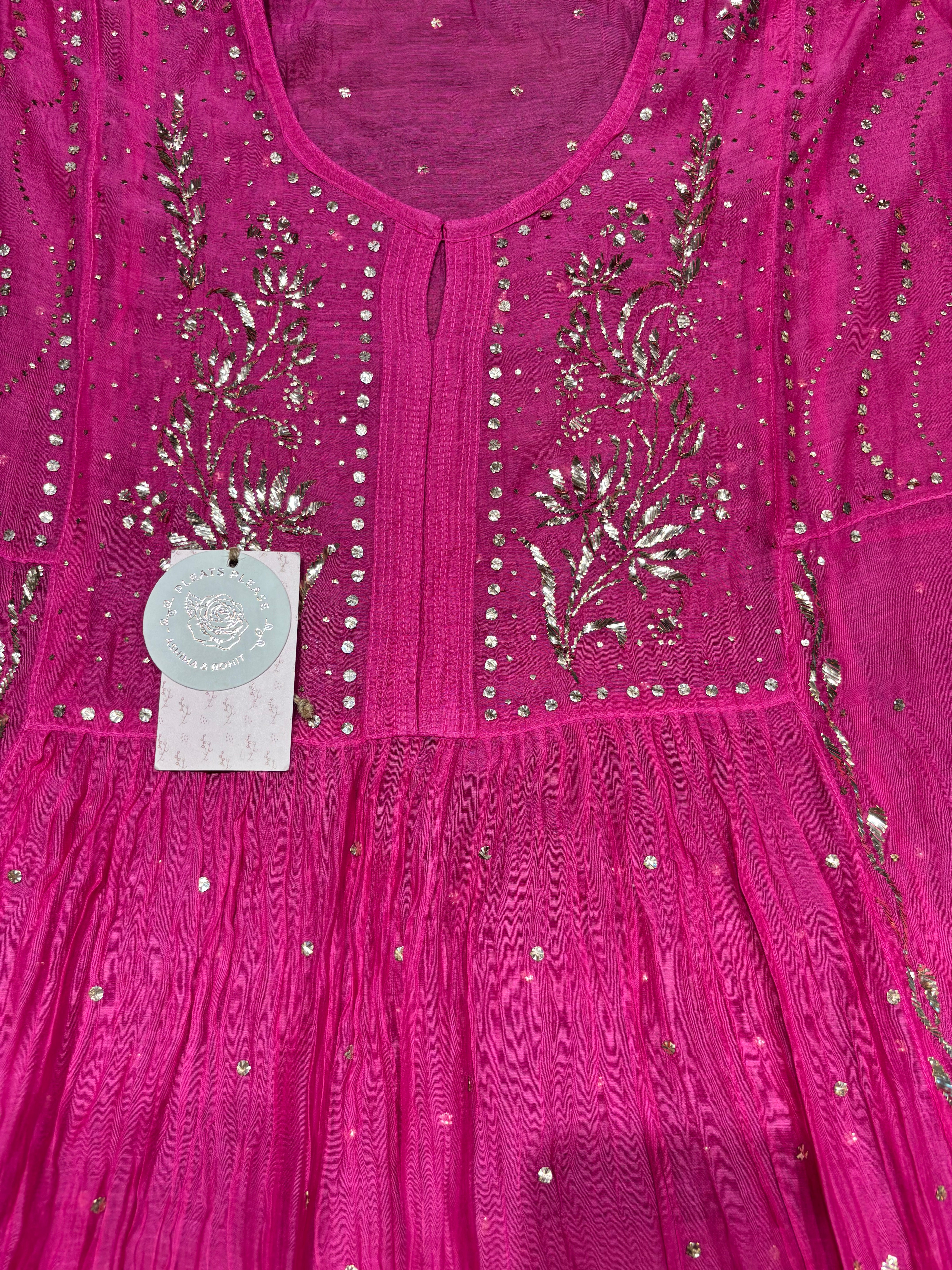 Magenta Pink Chanderi Mul Mukaish Tunic Kurta and dupatta Set