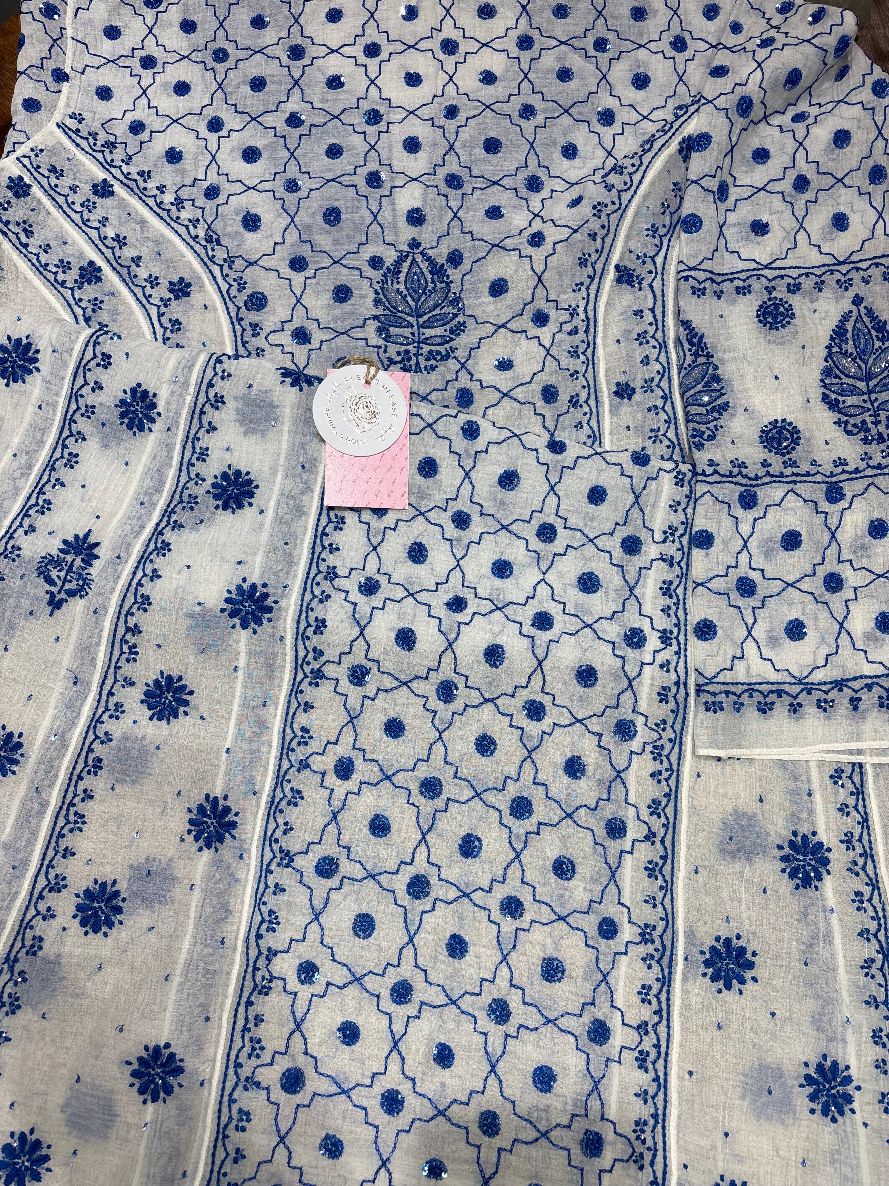 Dyeable Chanderi Mul Chikankari Anarkali & Dupatta Set