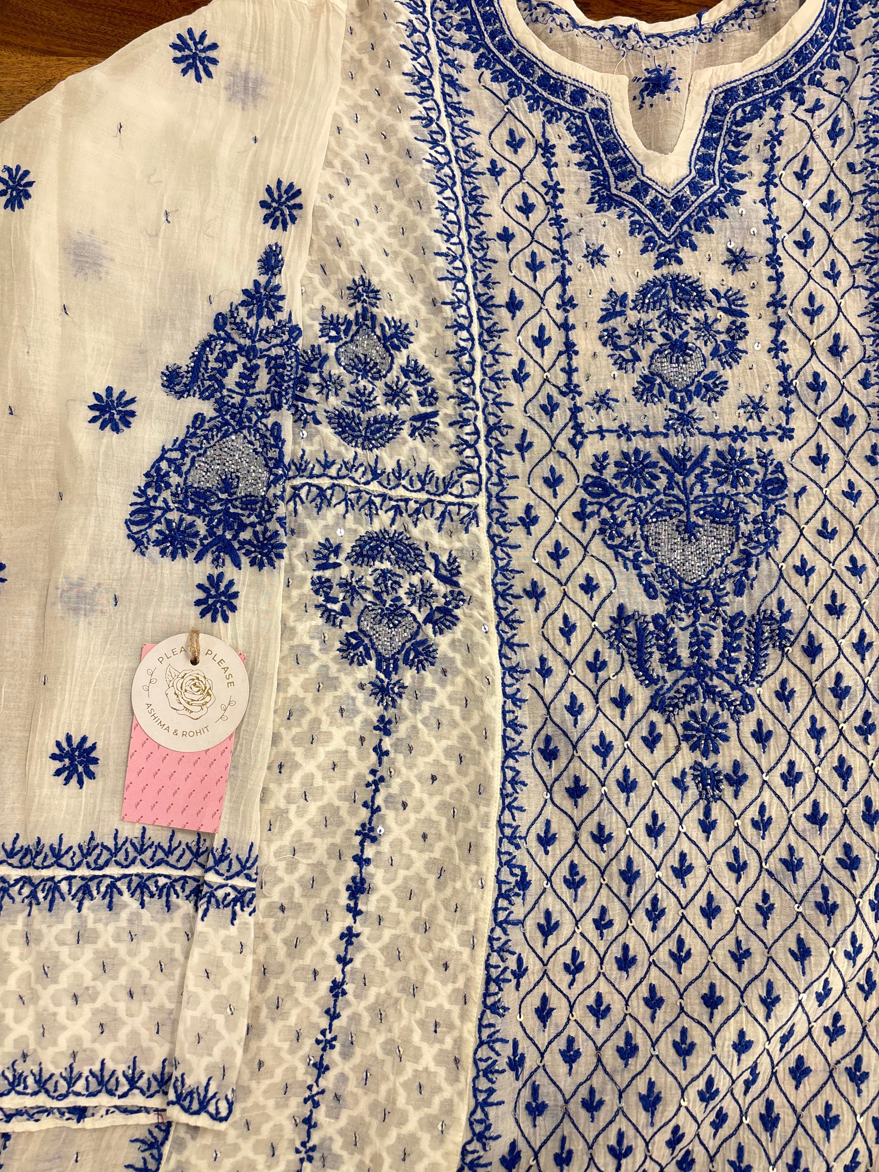 Dyeable Chanderi Mul Chikankari Anarkali & Dupatta Set