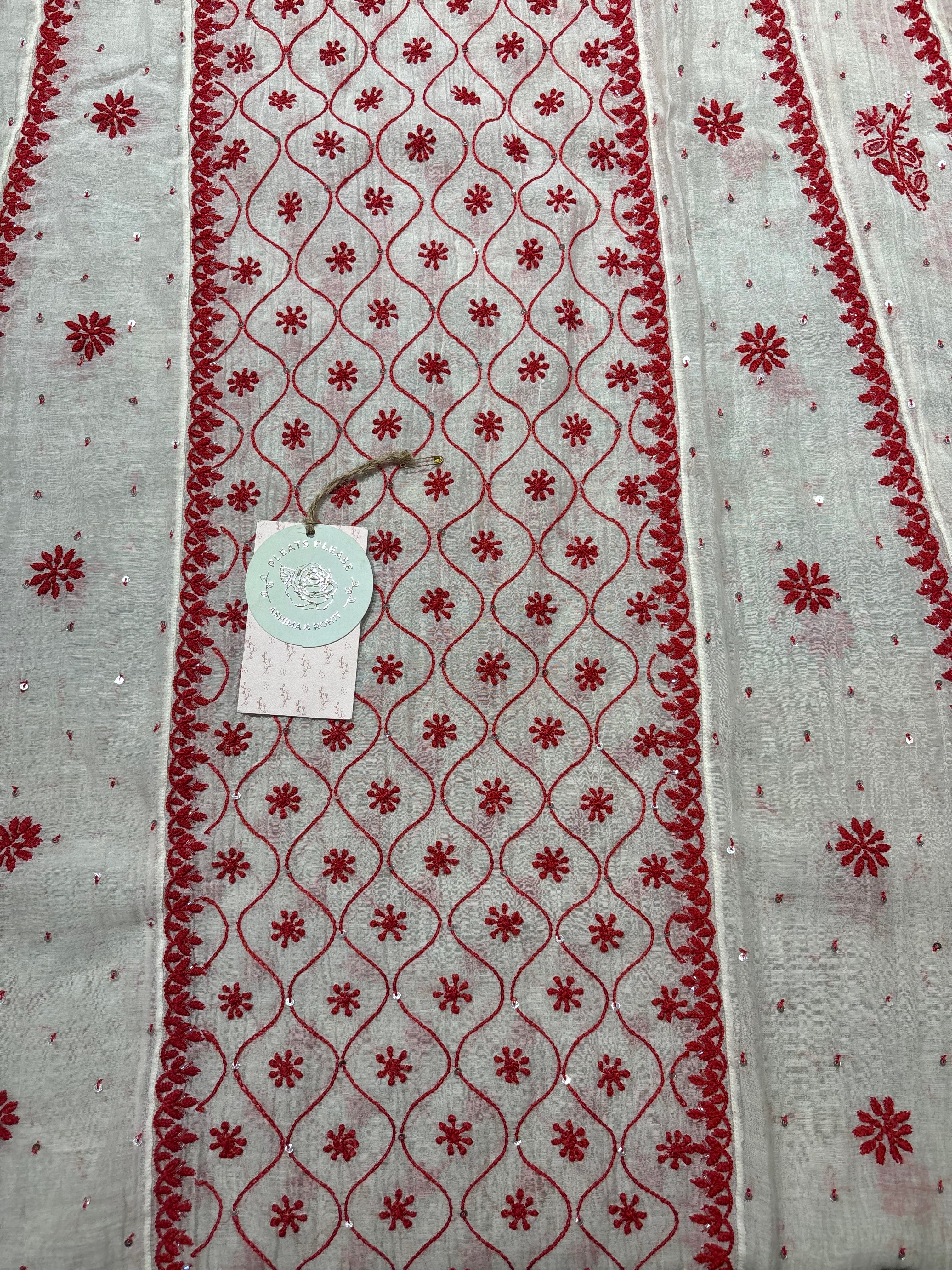 Dyeable Chanderi mul Chikankari Anarkali and Dupatta set
