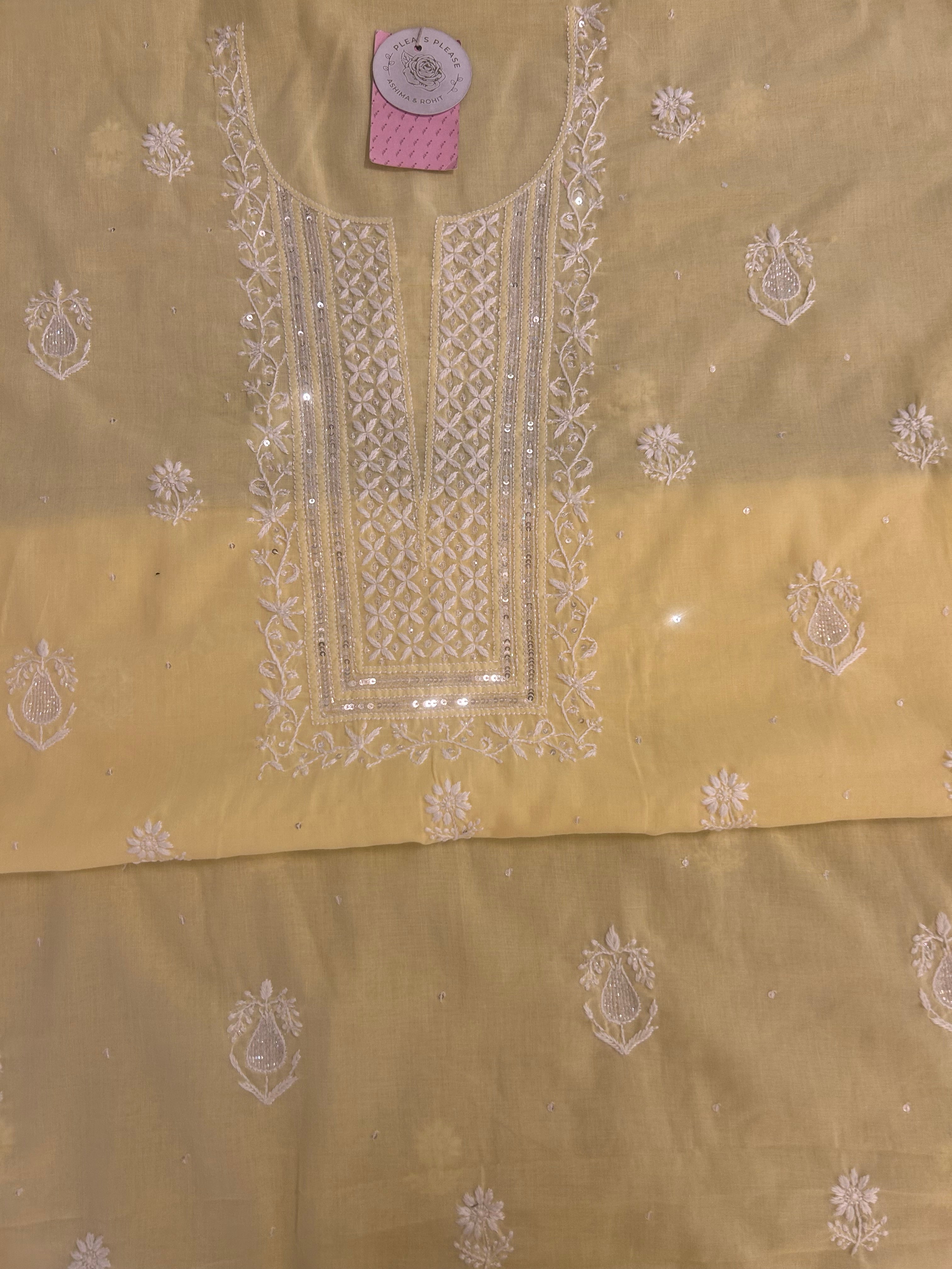 Butter Yellow Mulmul Chikankari Kurta