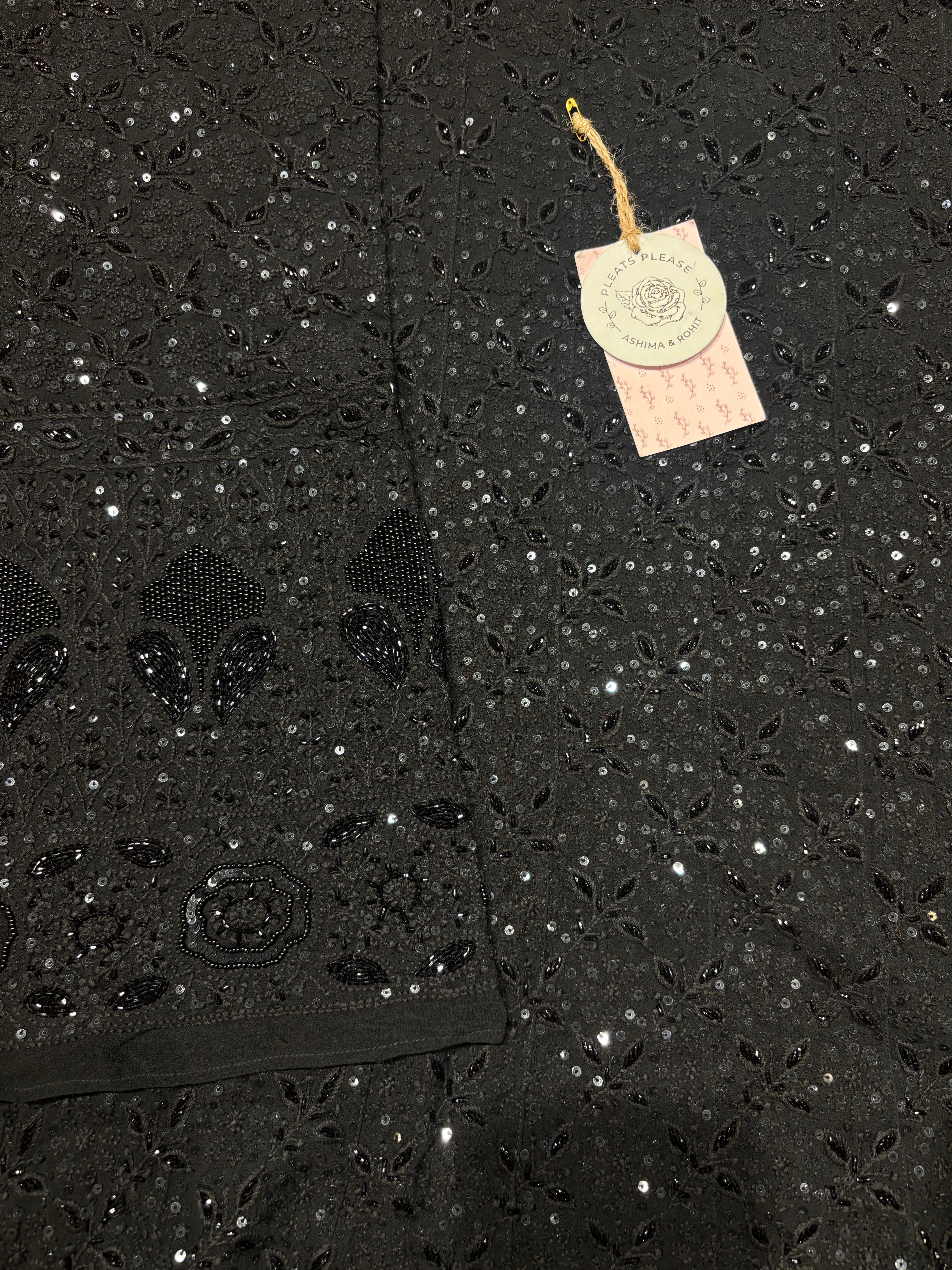 Black Pure Georgette Chikankari Anarkali and Dupatta
