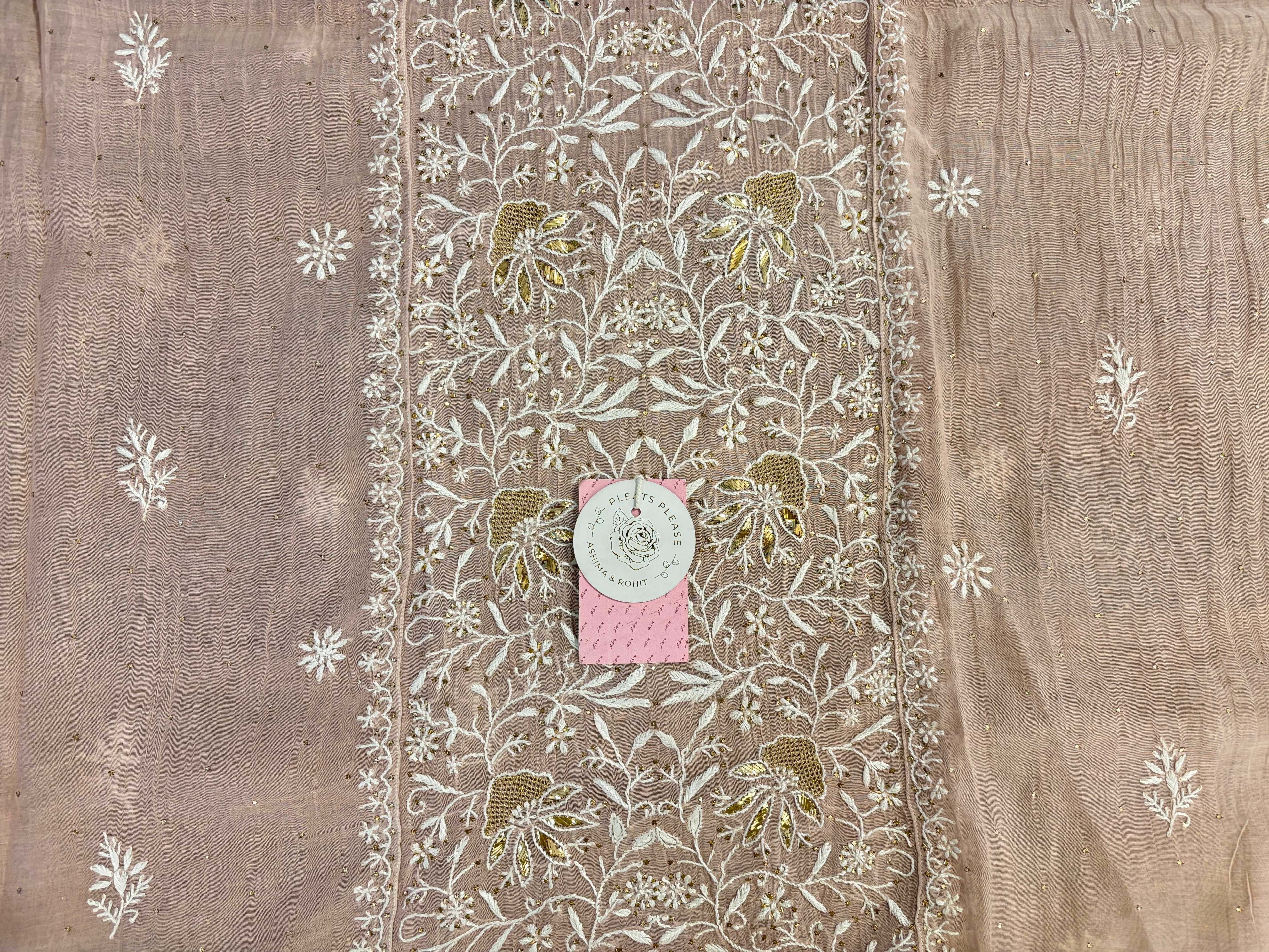 Rose Dust Chanderi Mul Mukaish & Chikankari Kurta & Dupatta