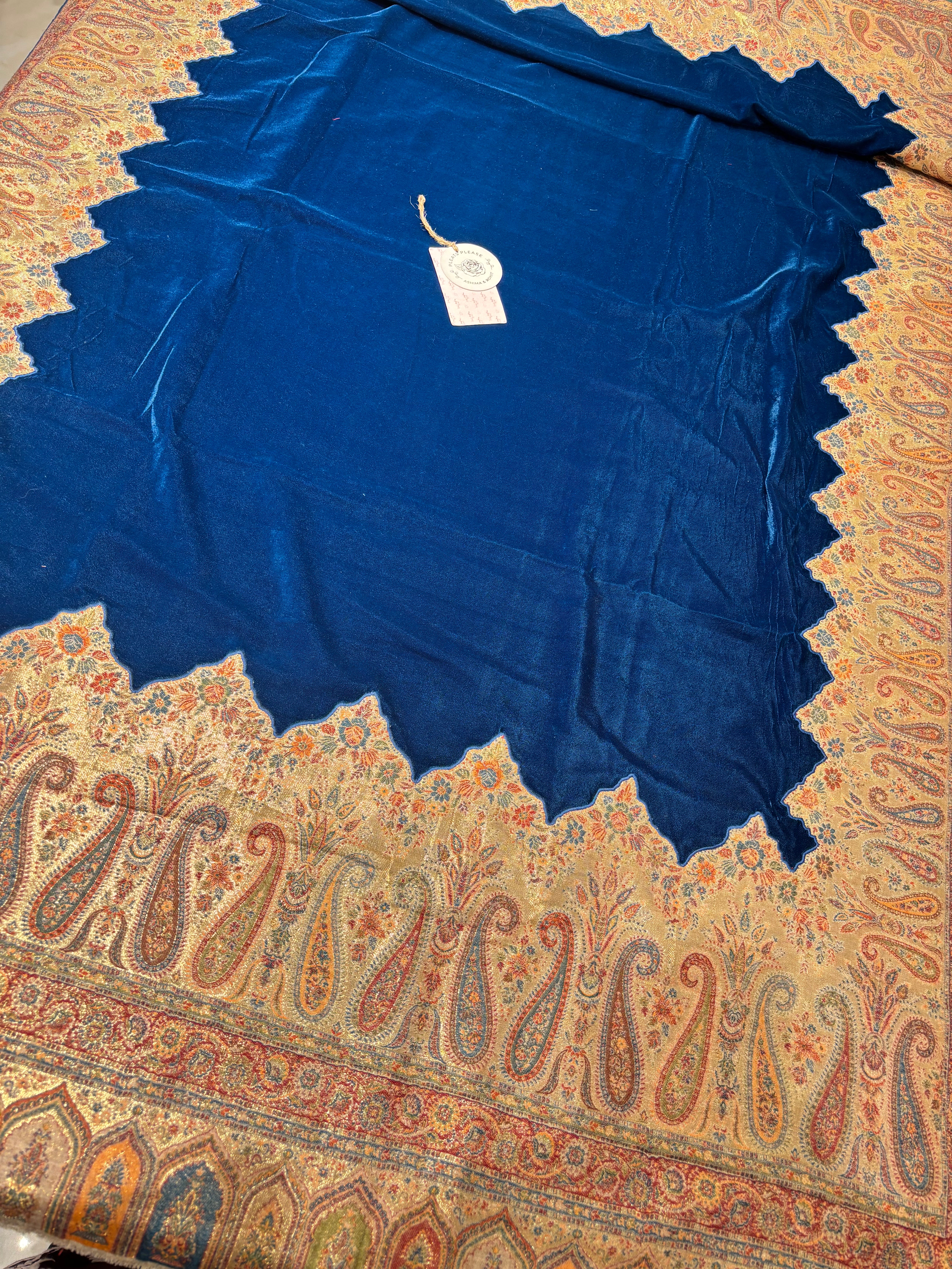Blue Pure & Premium Velvet Shawl With Kaani Weave