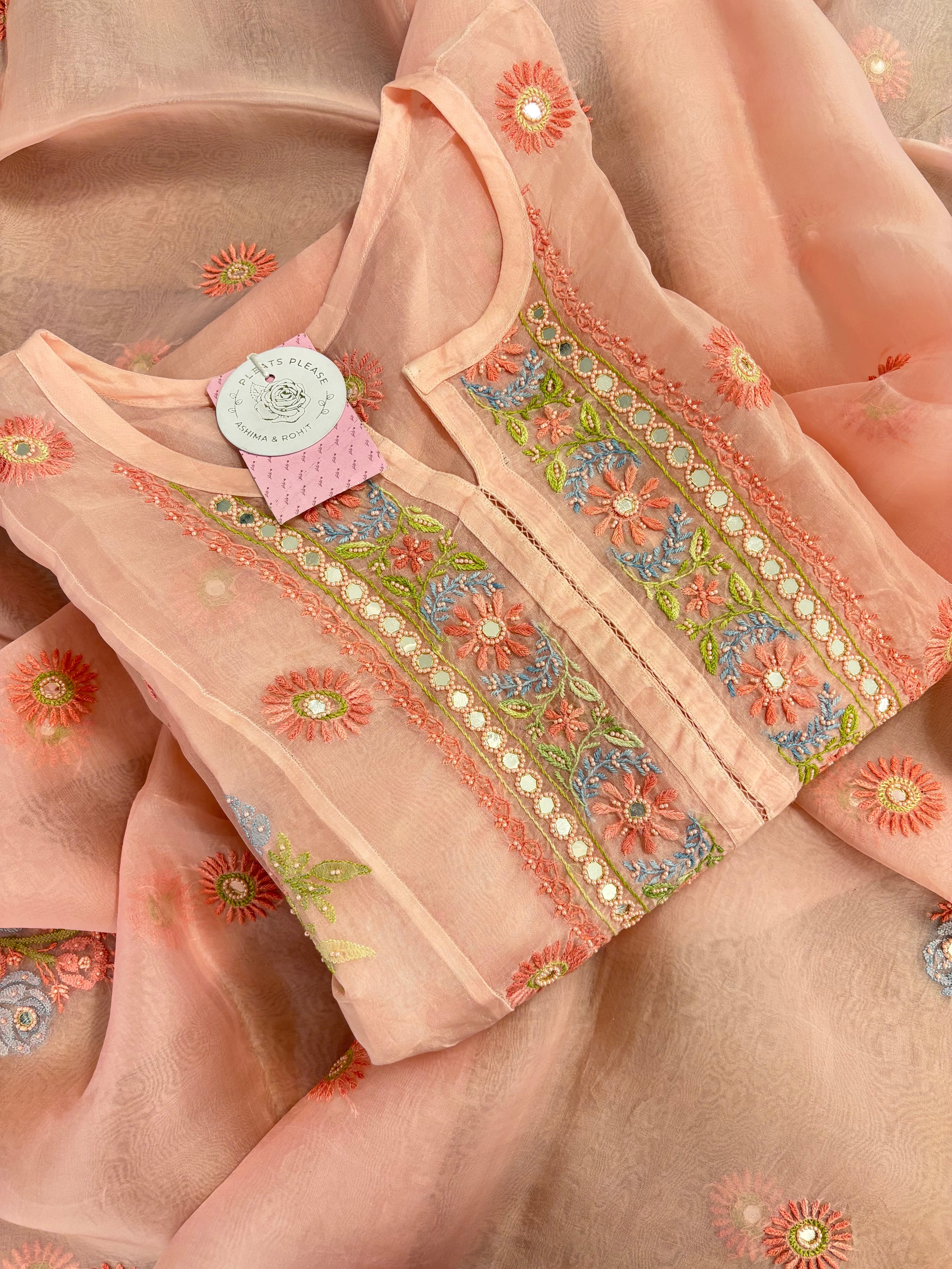 Rosewood Pure Organza Chikankari kurta & Dupatta